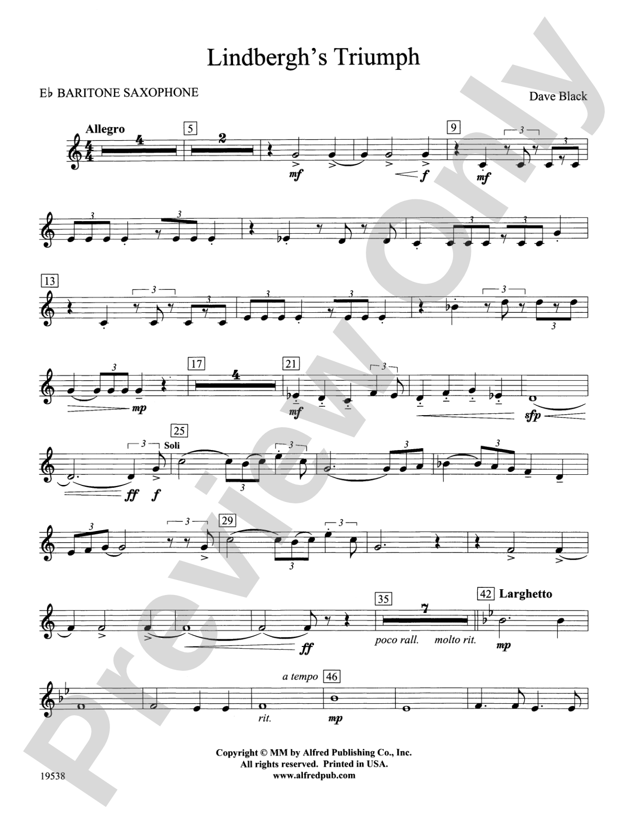 Lindbergh's Triumph: E-flat Baritone Saxophone