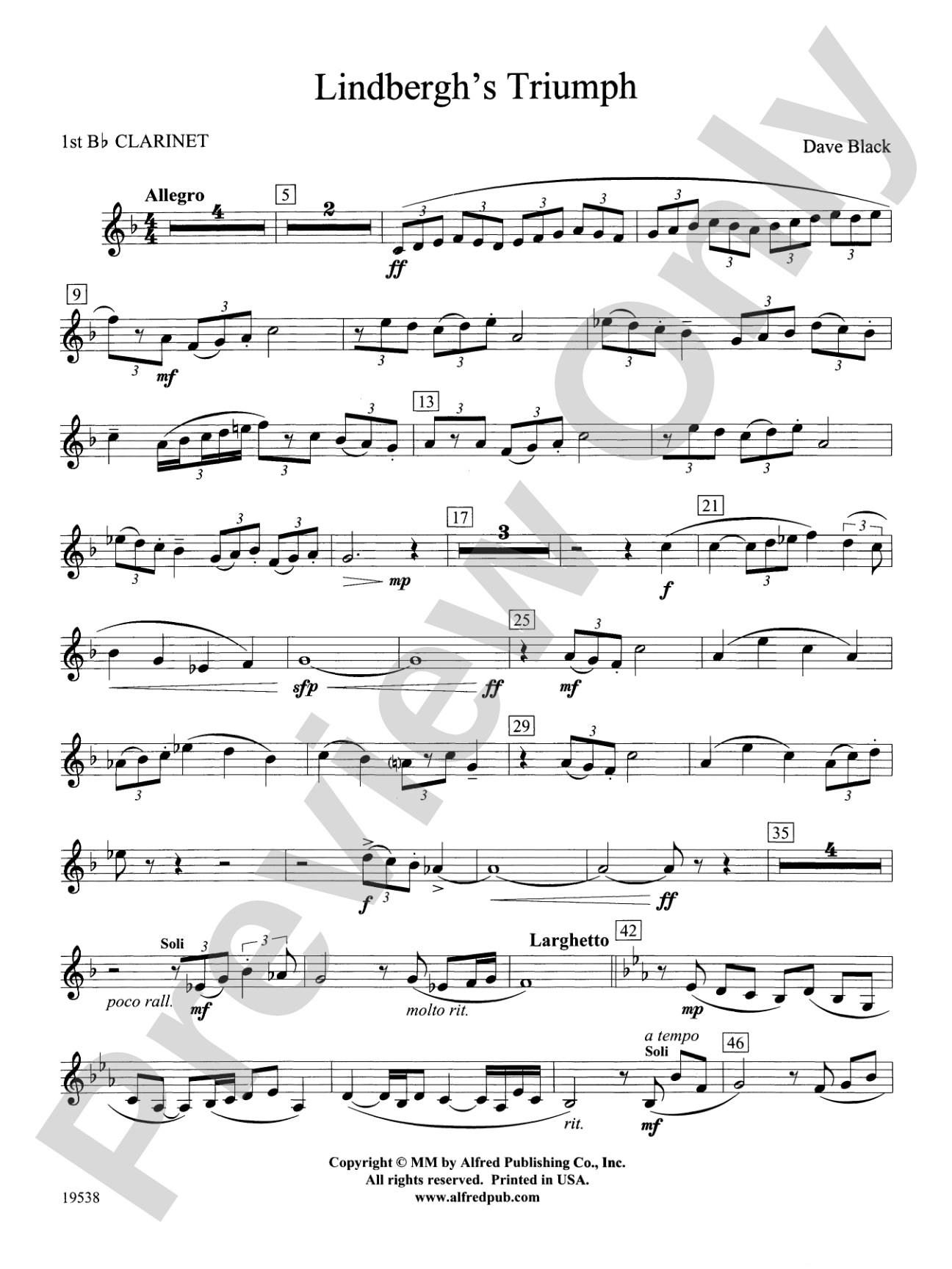 Lindbergh's Triumph: 1st B-flat Clarinet