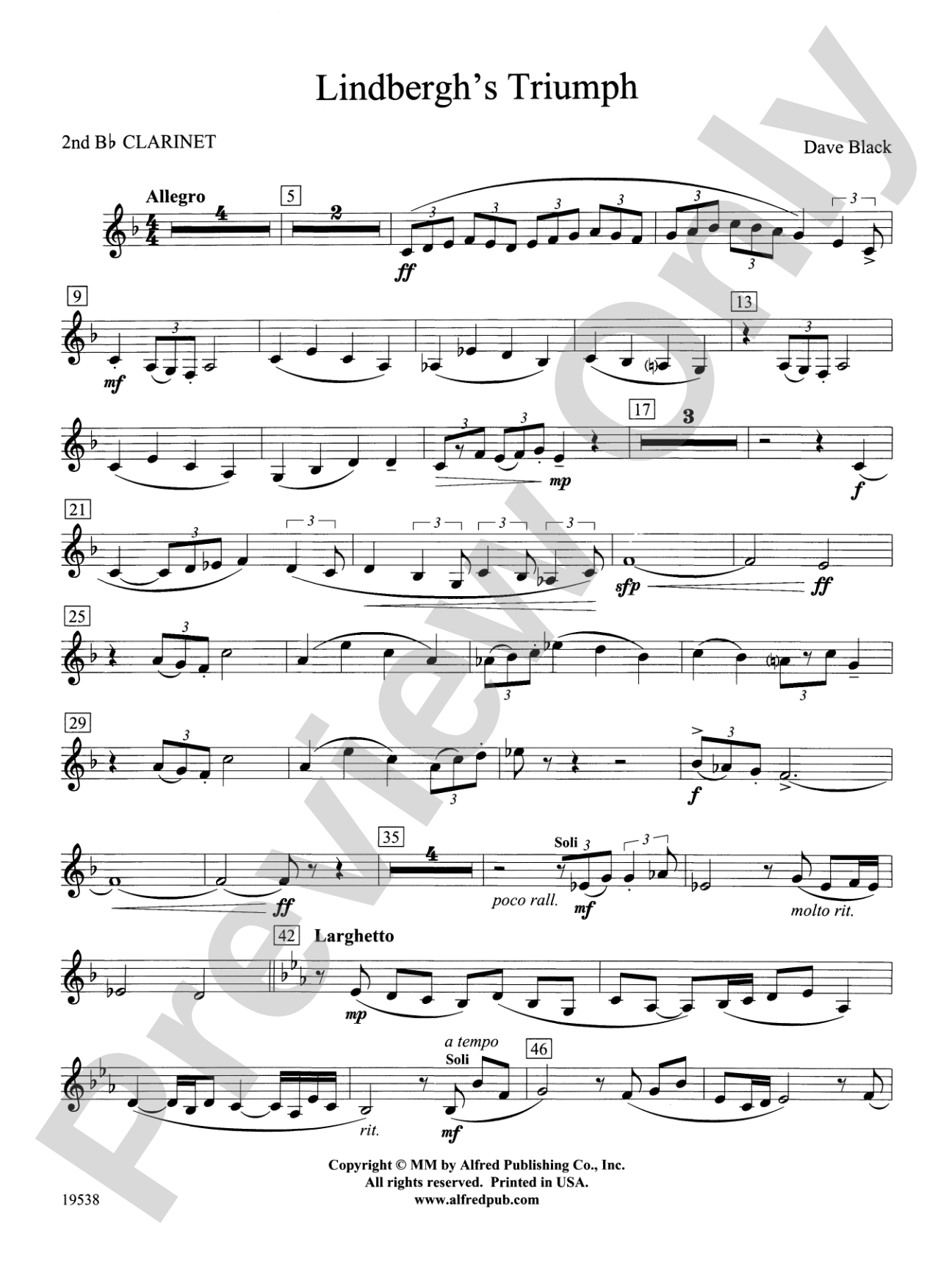 Lindbergh's Triumph: 2nd B-flat Clarinet