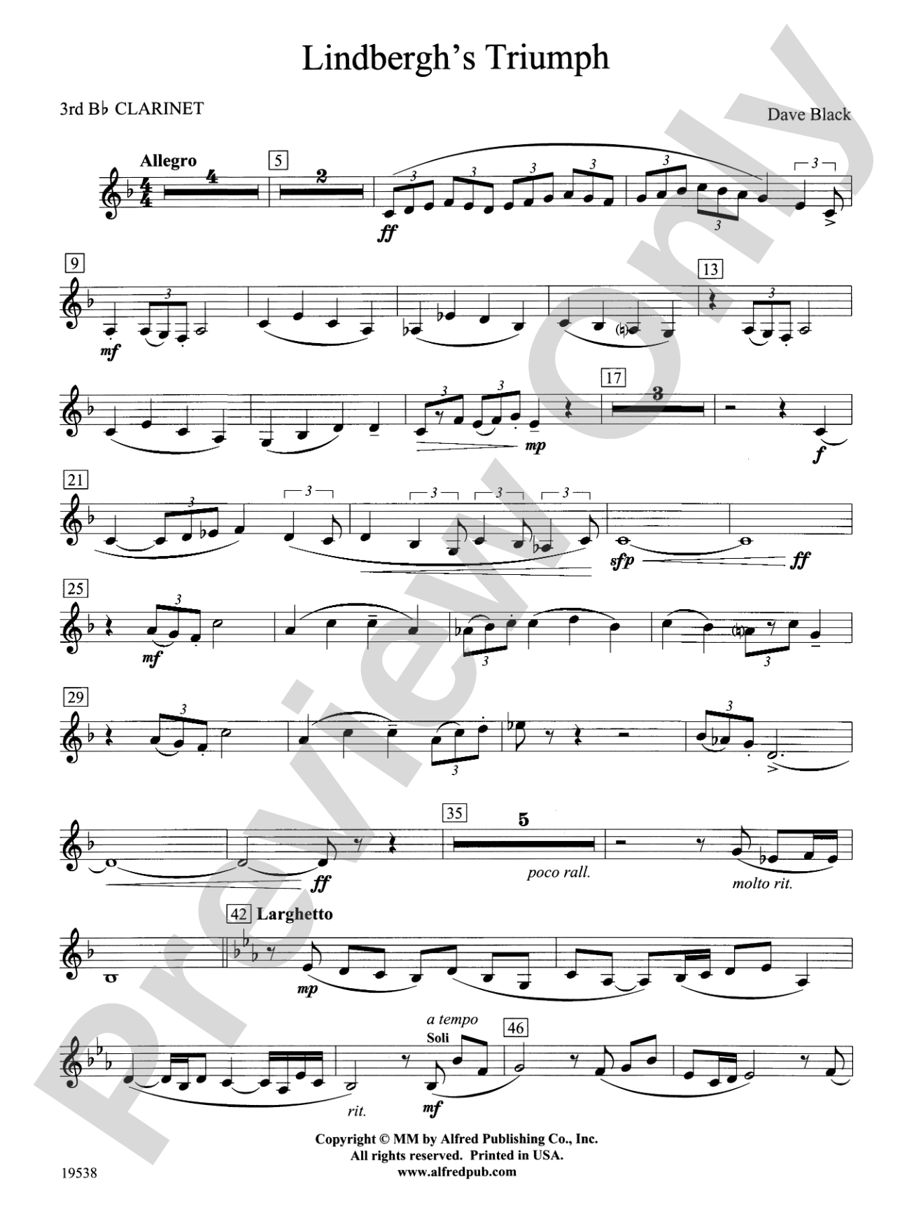 Lindbergh's Triumph: 3rd B-flat Clarinet