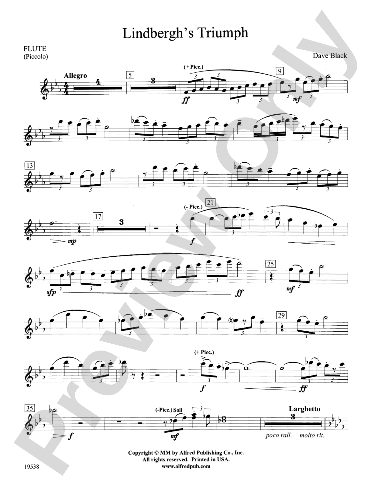 Lindbergh's Triumph: Flute