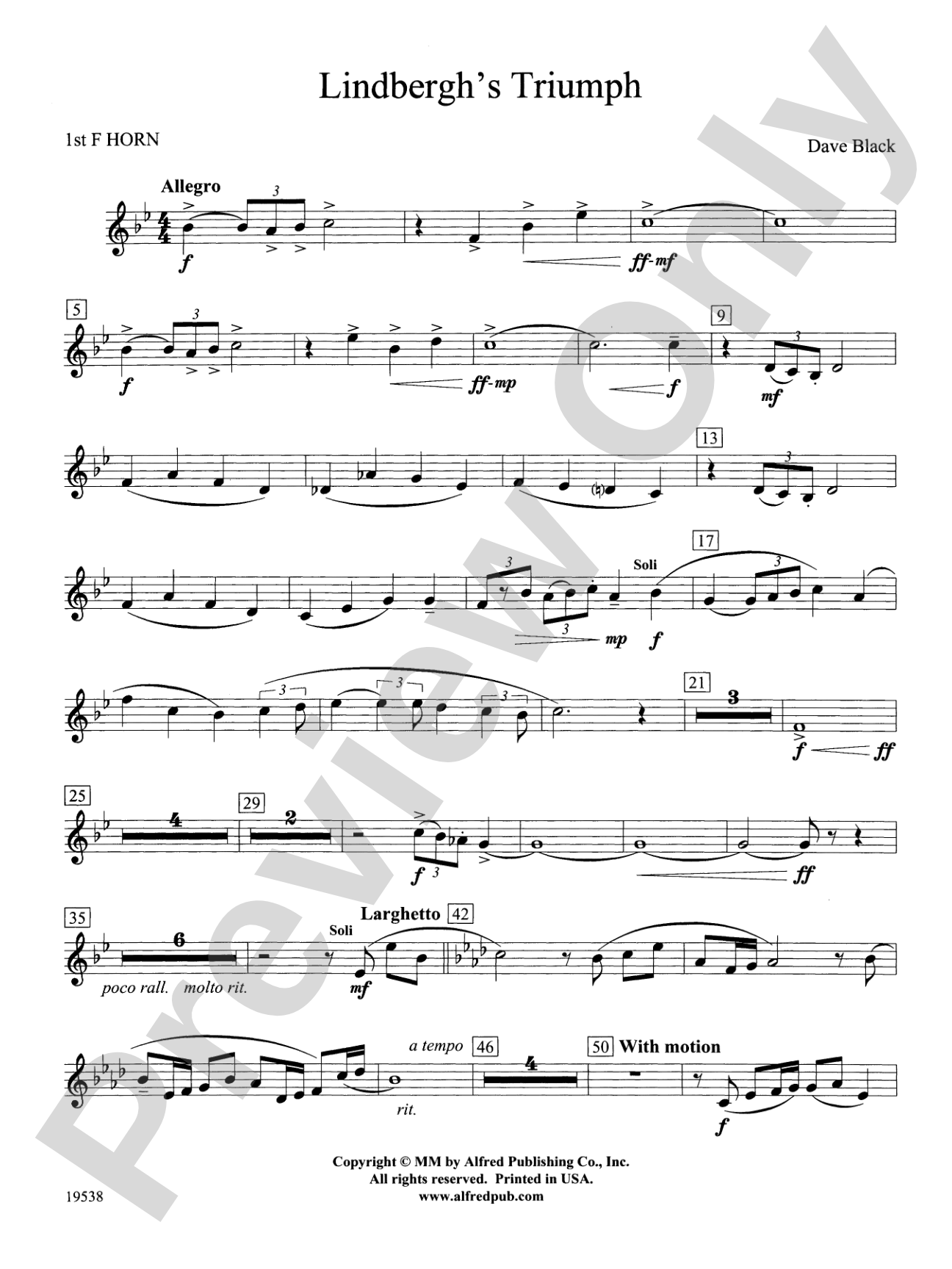 Lindbergh's Triumph: 1st F Horn