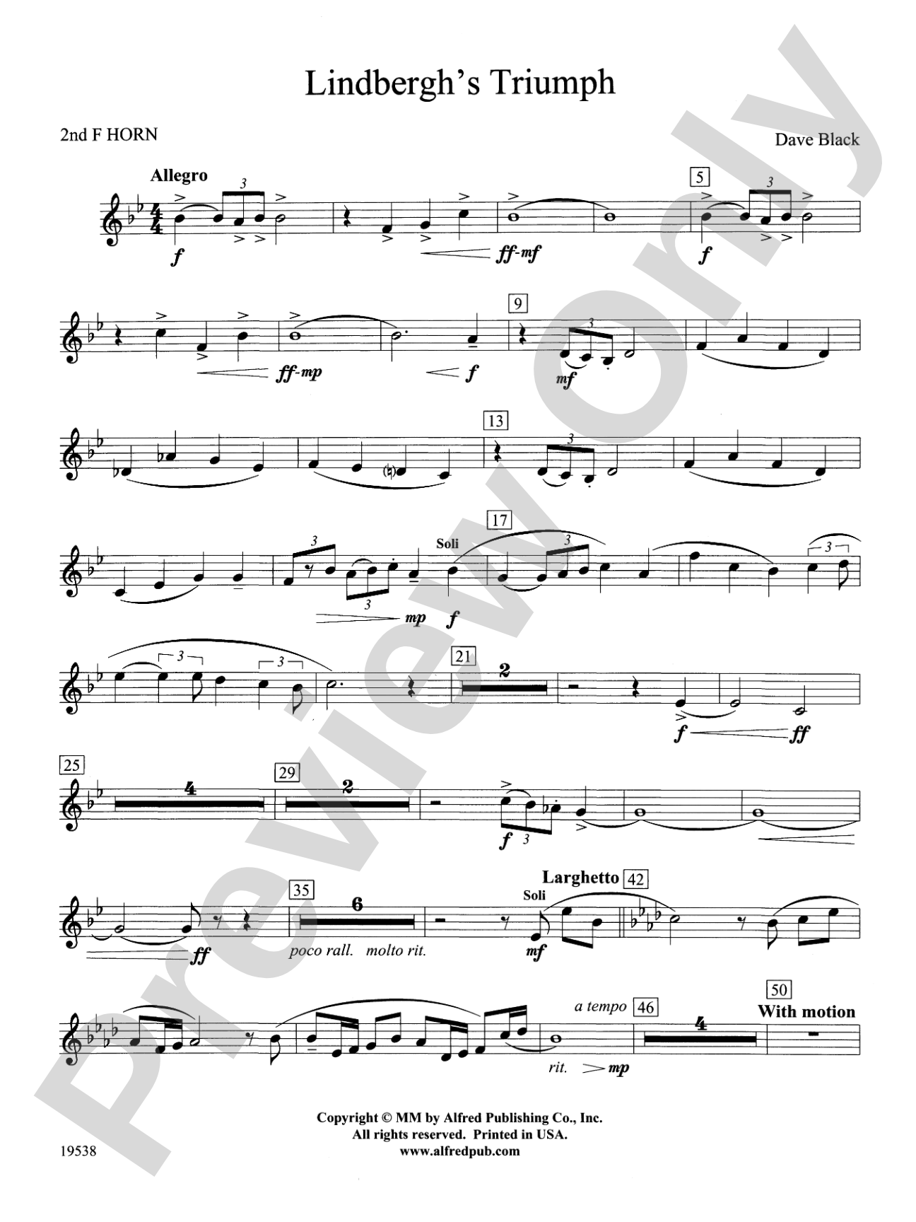Lindbergh's Triumph: 2nd F Horn