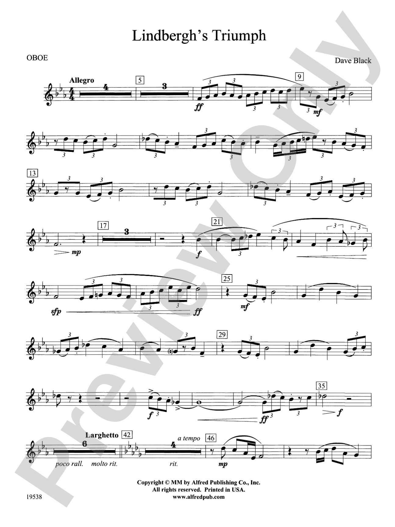 Lindbergh's Triumph: Oboe