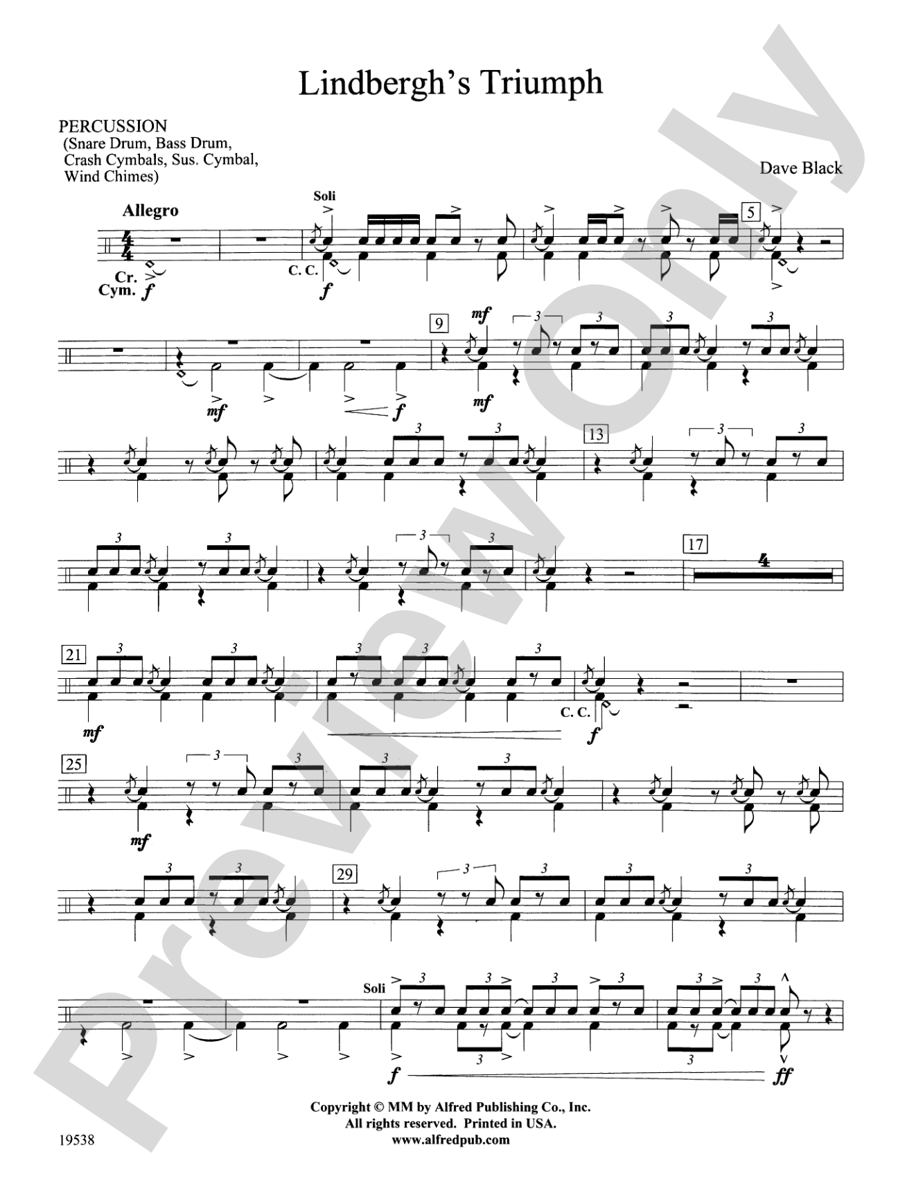 Lindbergh's Triumph: 1st Percussion