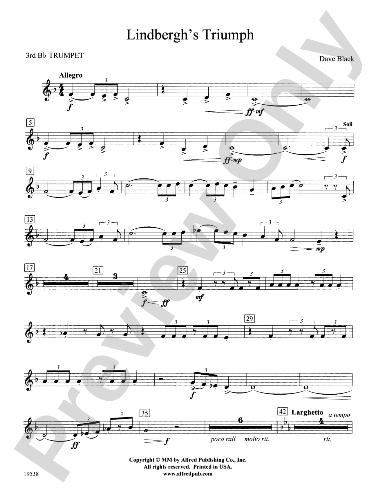 Lindbergh's Triumph: 3rd B-flat Trumpet