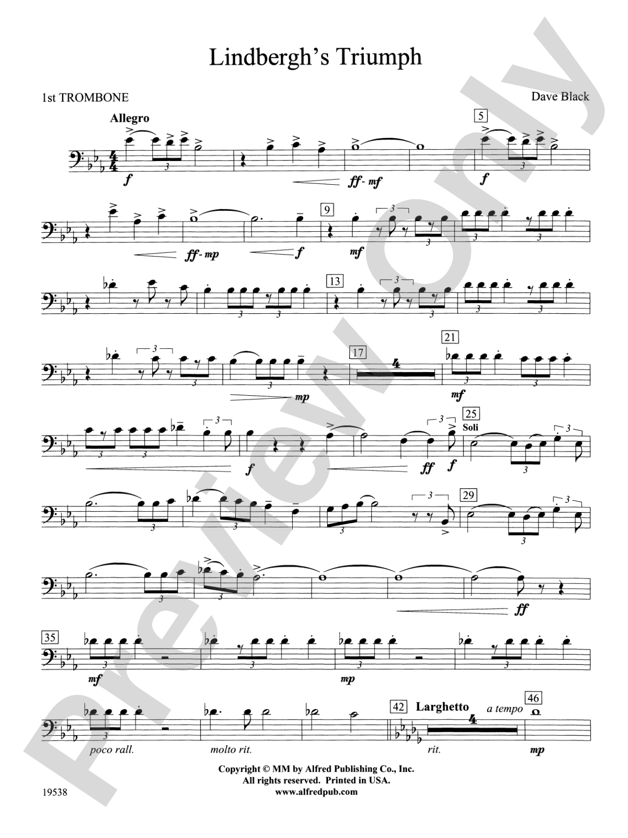 Lindbergh's Triumph: 1st Trombone