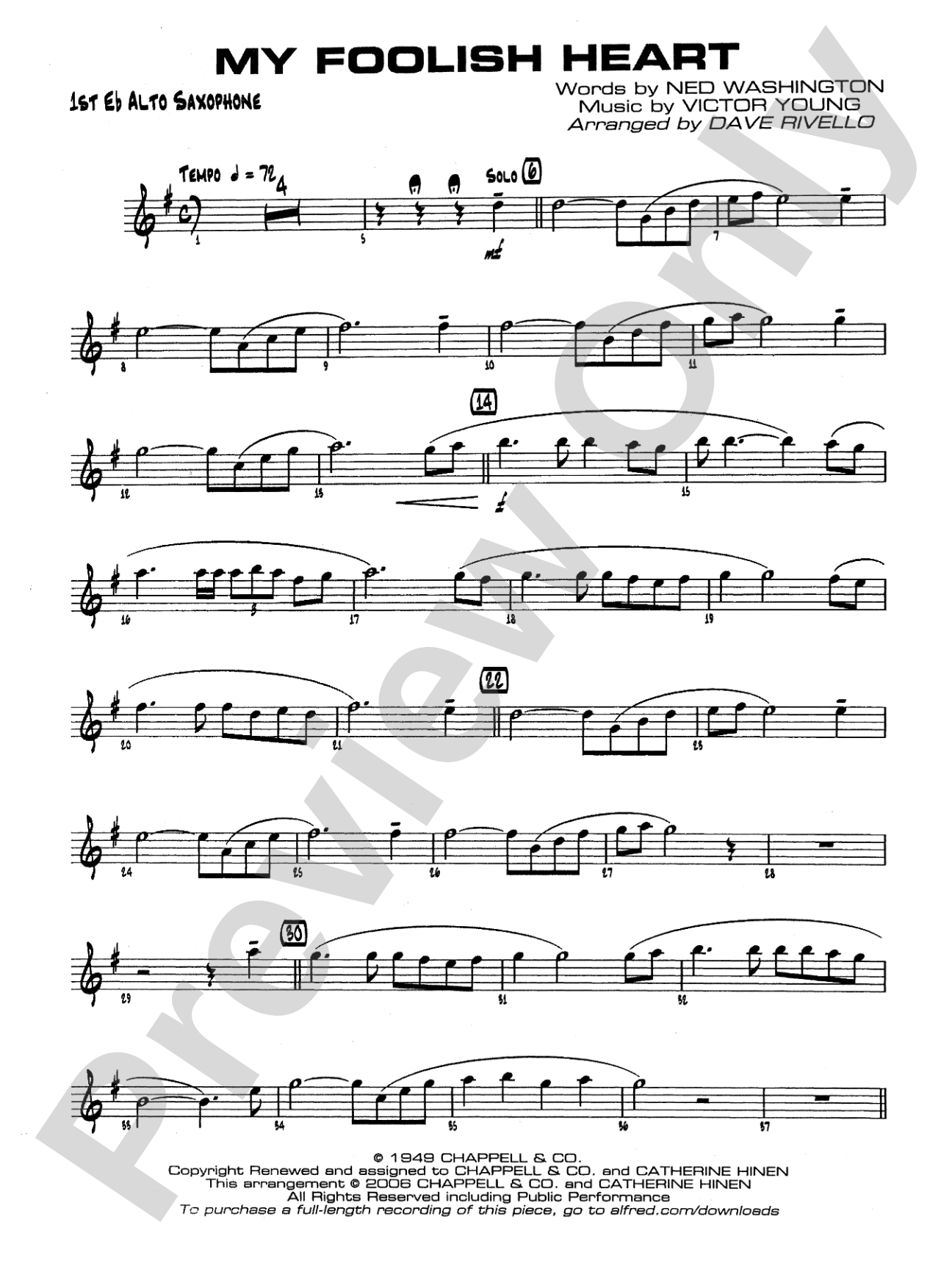 My Foolish Heart: E-flat Alto Saxophone