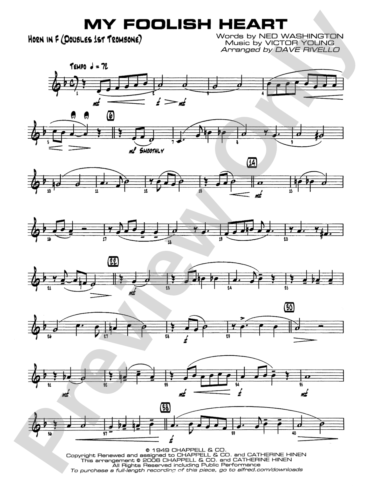 My Foolish Heart: 1st F Horn