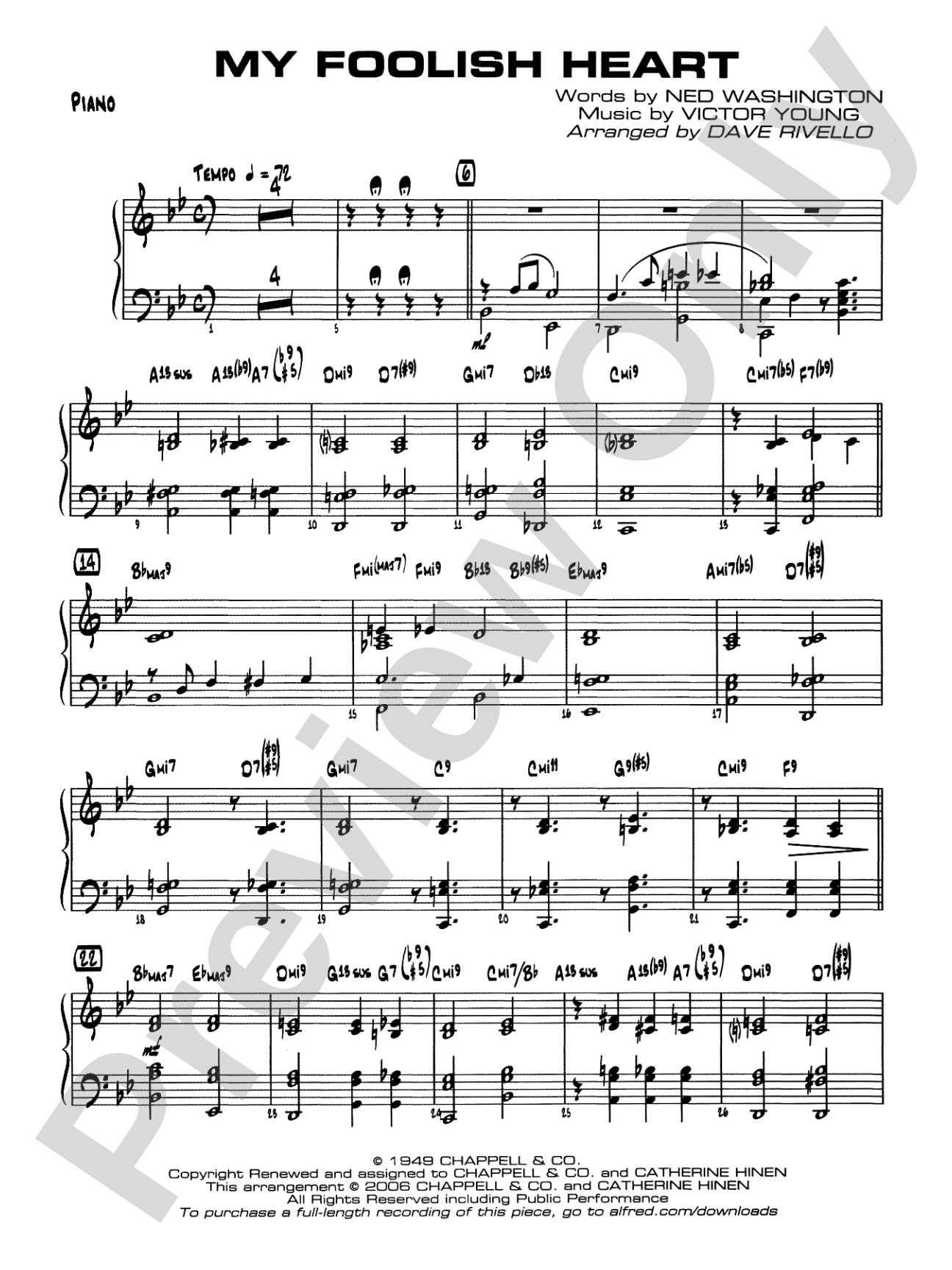 My Foolish Heart: Piano Accompaniment