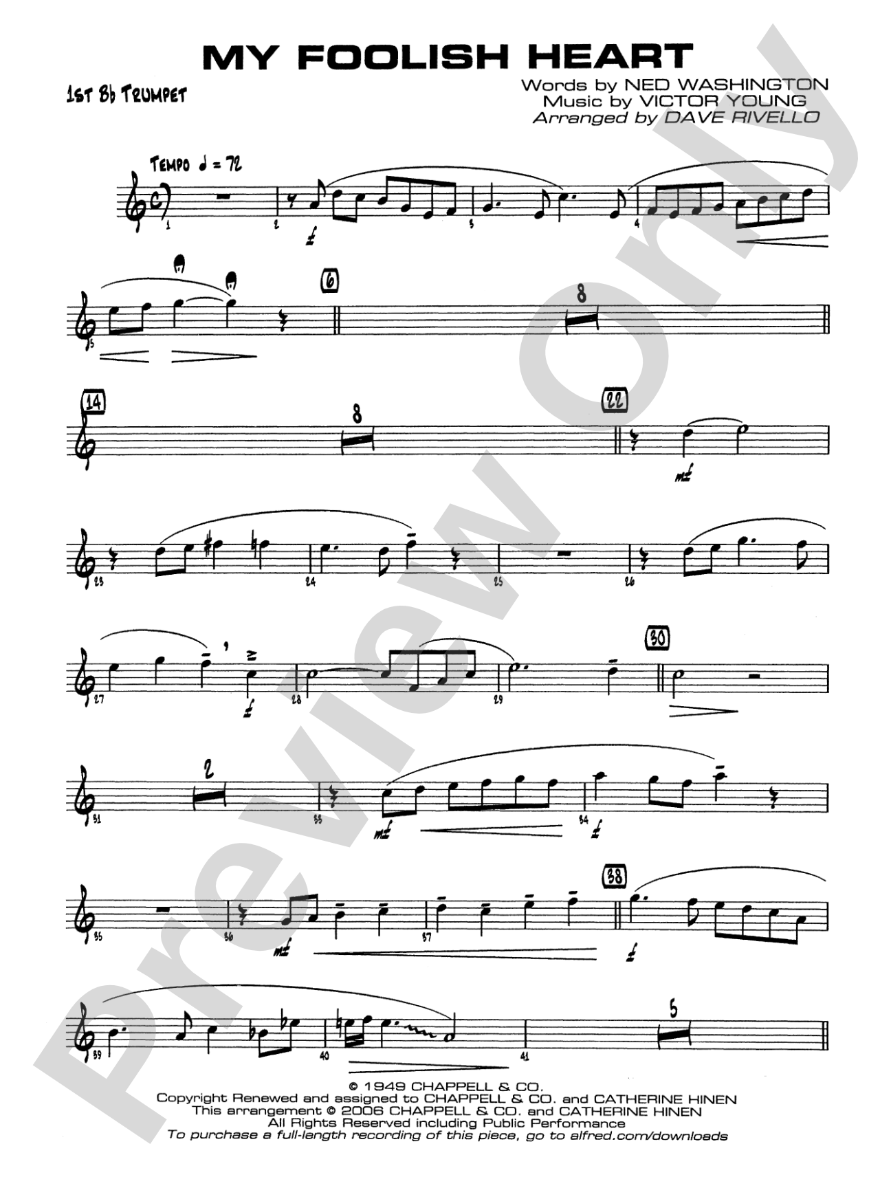 My Foolish Heart: 1st B-flat Trumpet