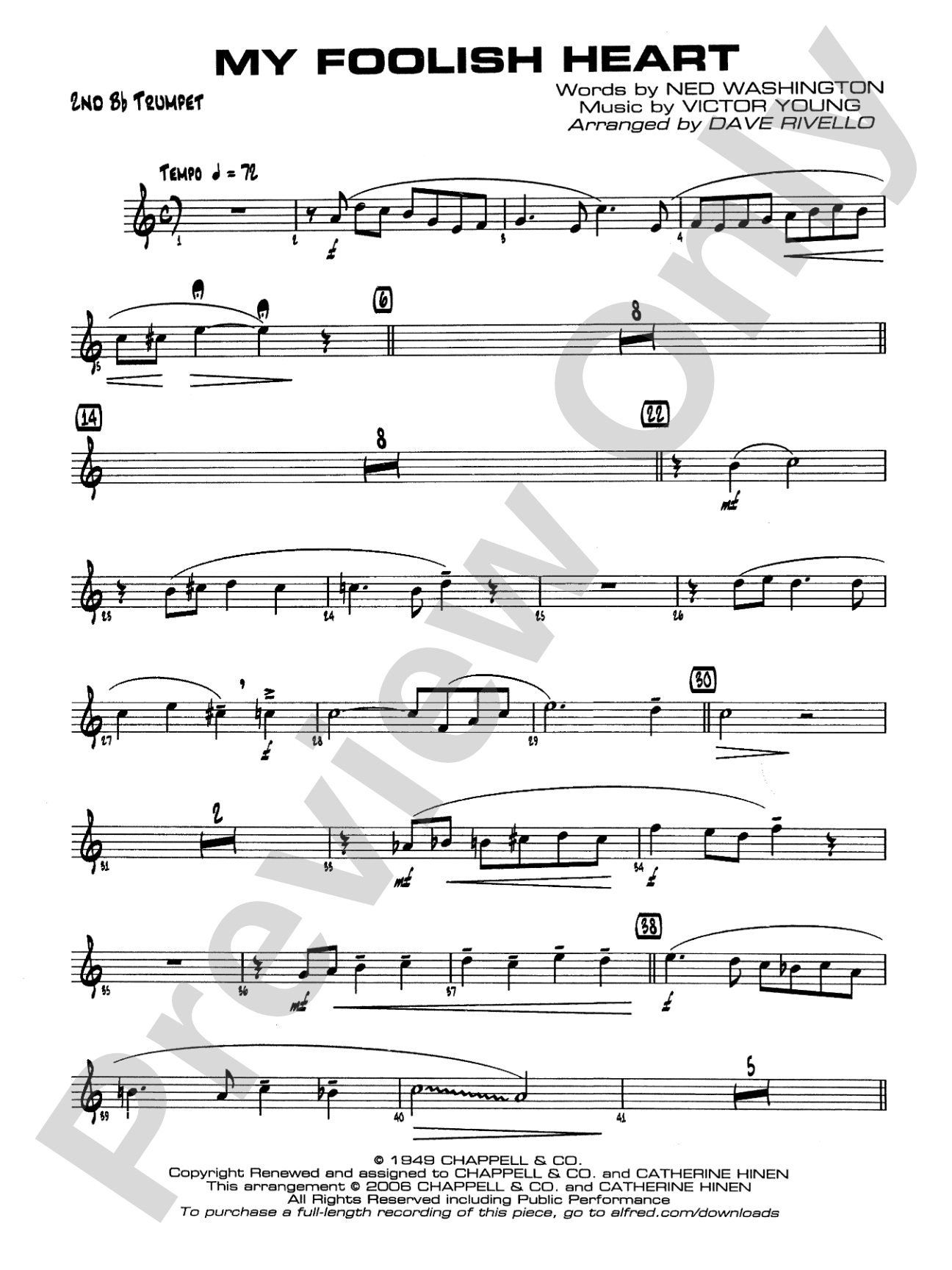 My Foolish Heart: 2nd B-flat Trumpet