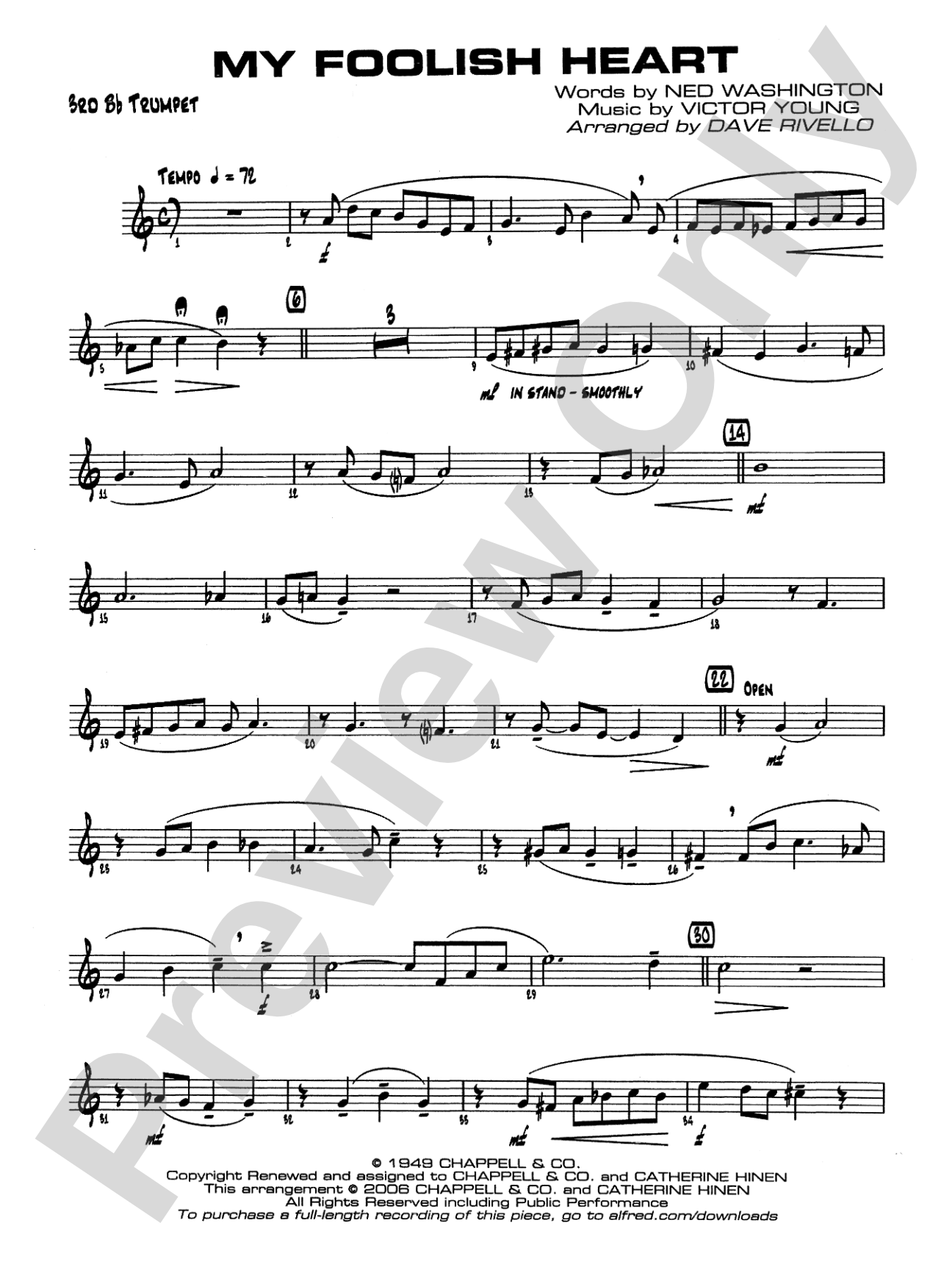 My Foolish Heart: 3rd B-flat Trumpet