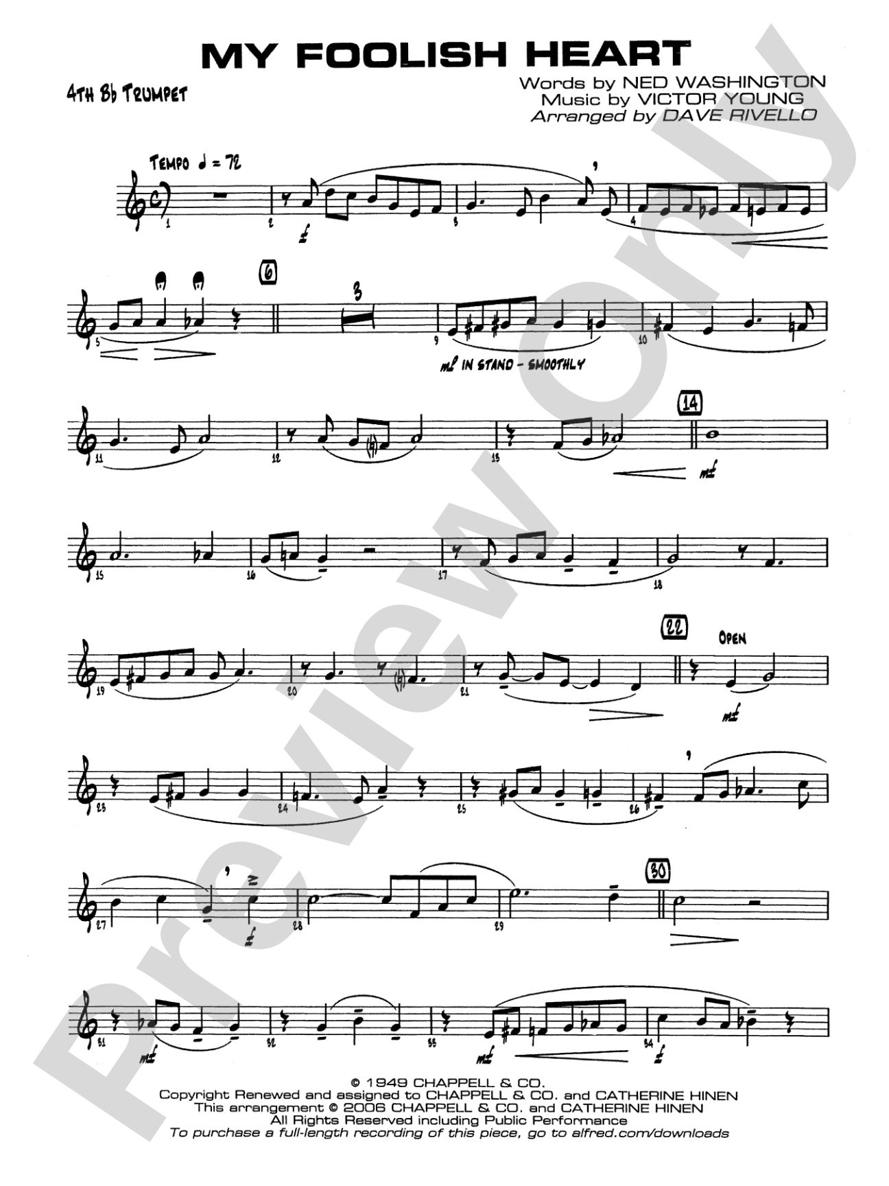 My Foolish Heart: 4th B-flat Trumpet