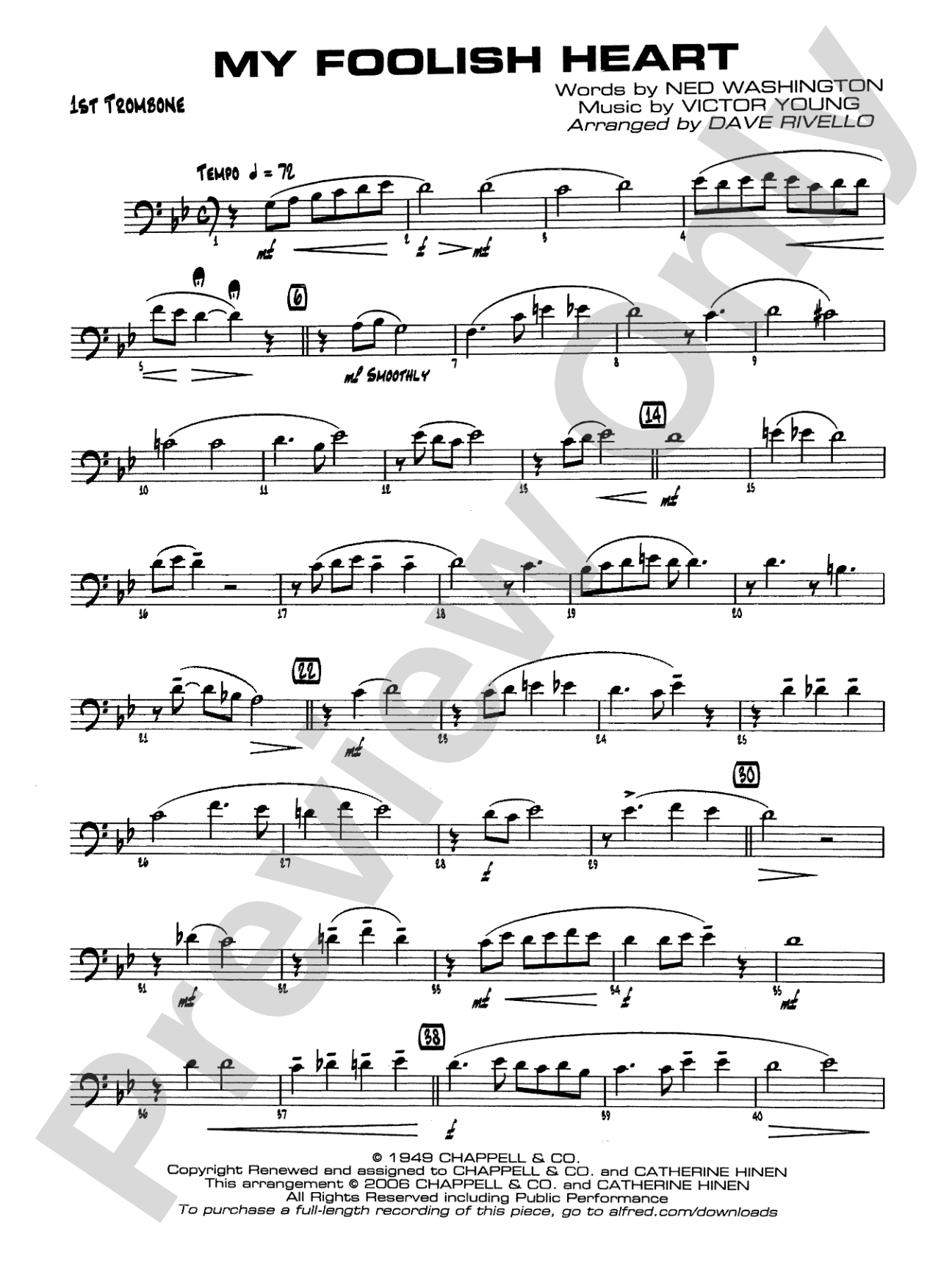 My Foolish Heart: 1st Trombone