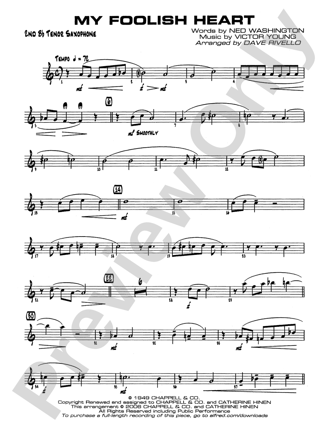 My Foolish Heart: 2nd B-flat Tenor Saxophone