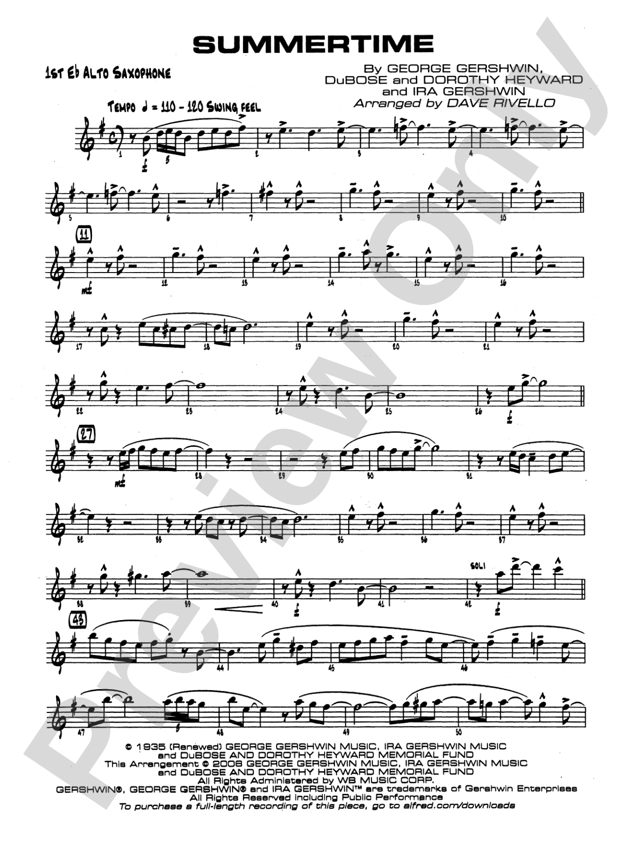 Summertime: E-flat Alto Saxophone