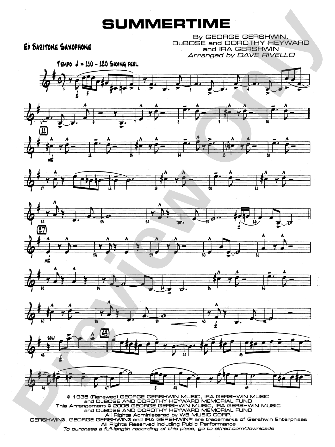 Summertime: E-flat Baritone Saxophone