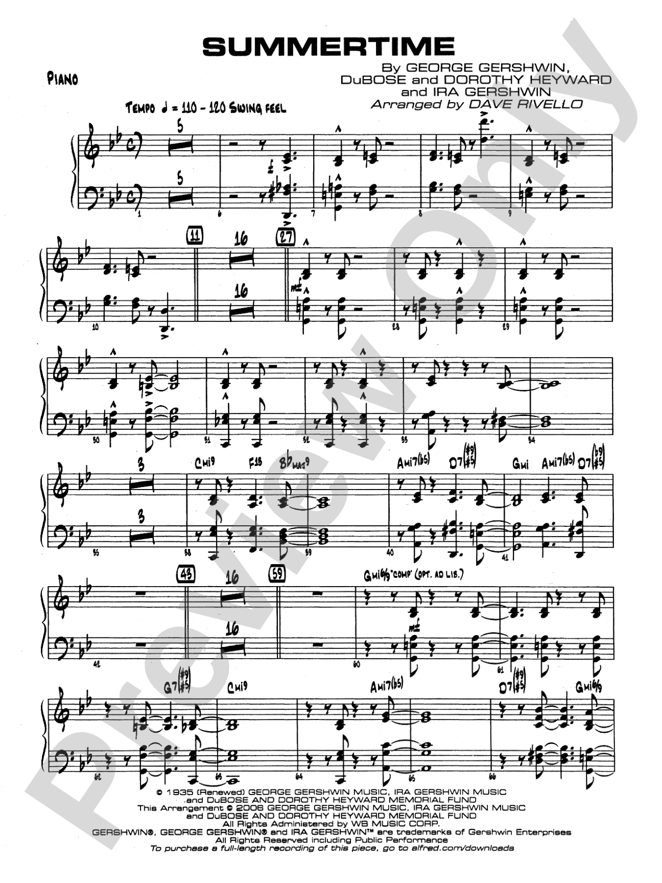 Summertime: Piano Accompaniment