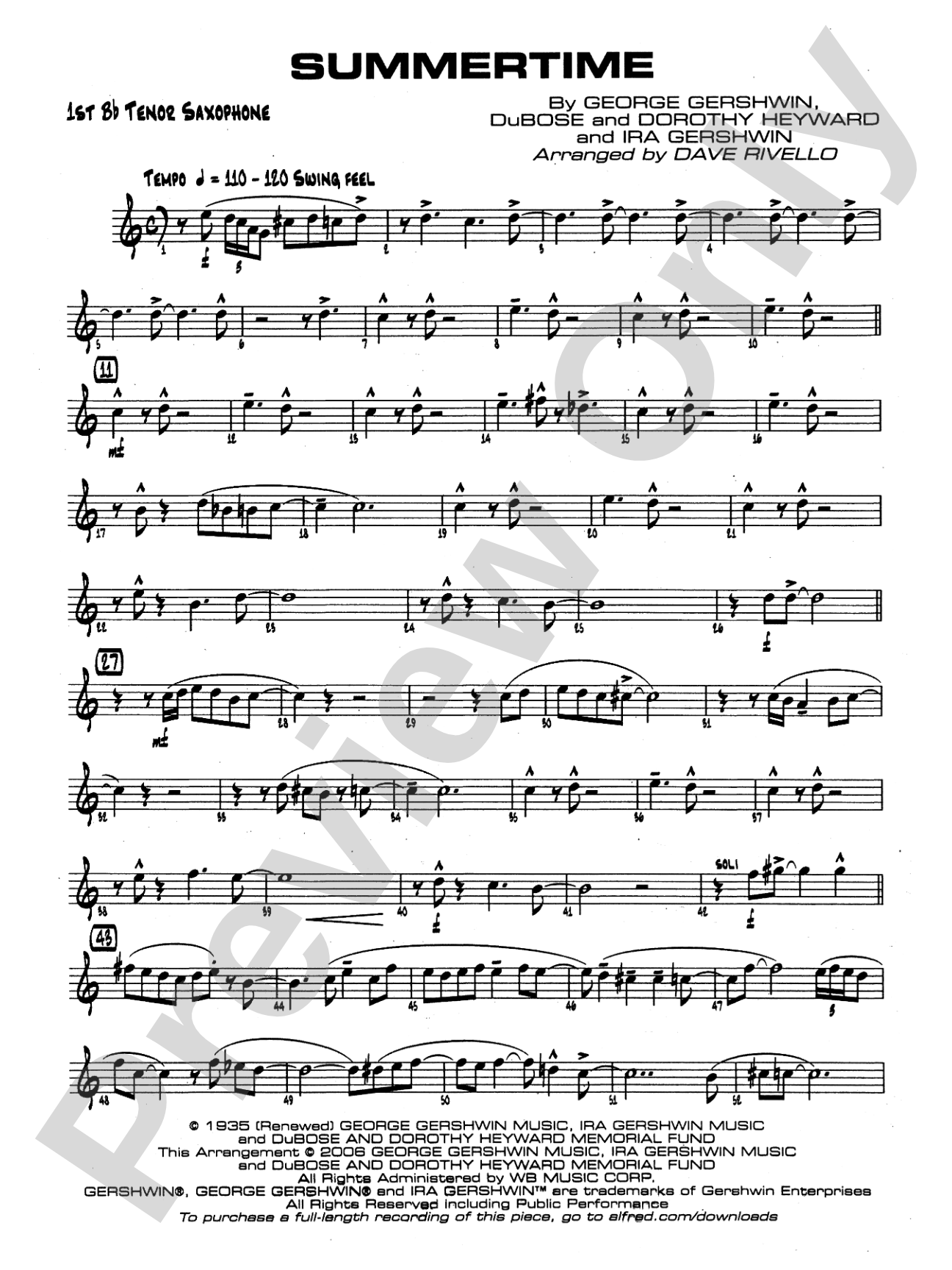 Summertime: B-flat Tenor Saxophone