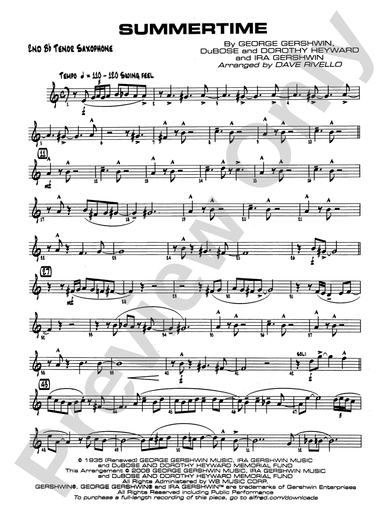 Summertime: 2nd B-flat Tenor Saxophone