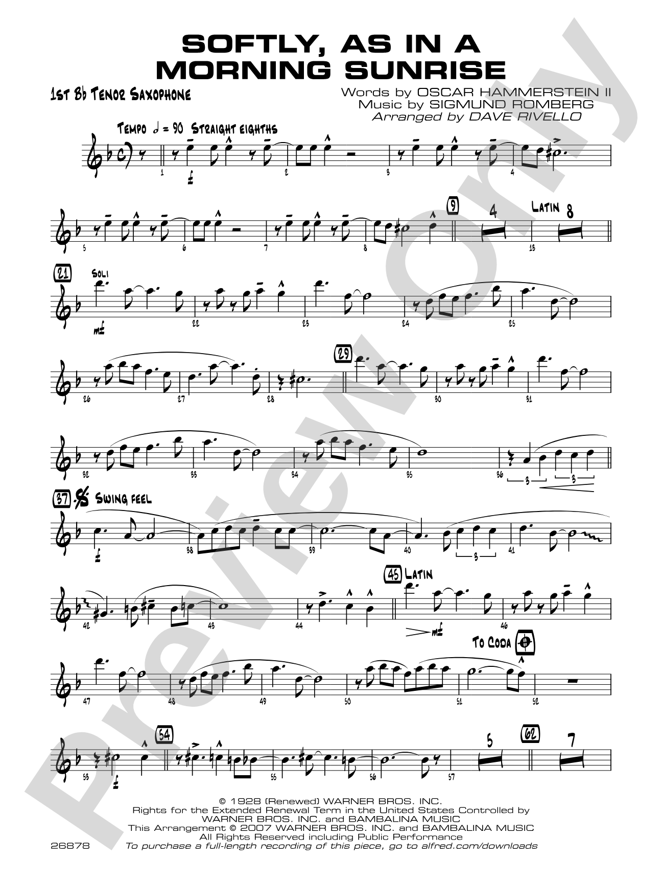 Softly, As in a Morning Sunrise: B-flat Tenor Saxophone