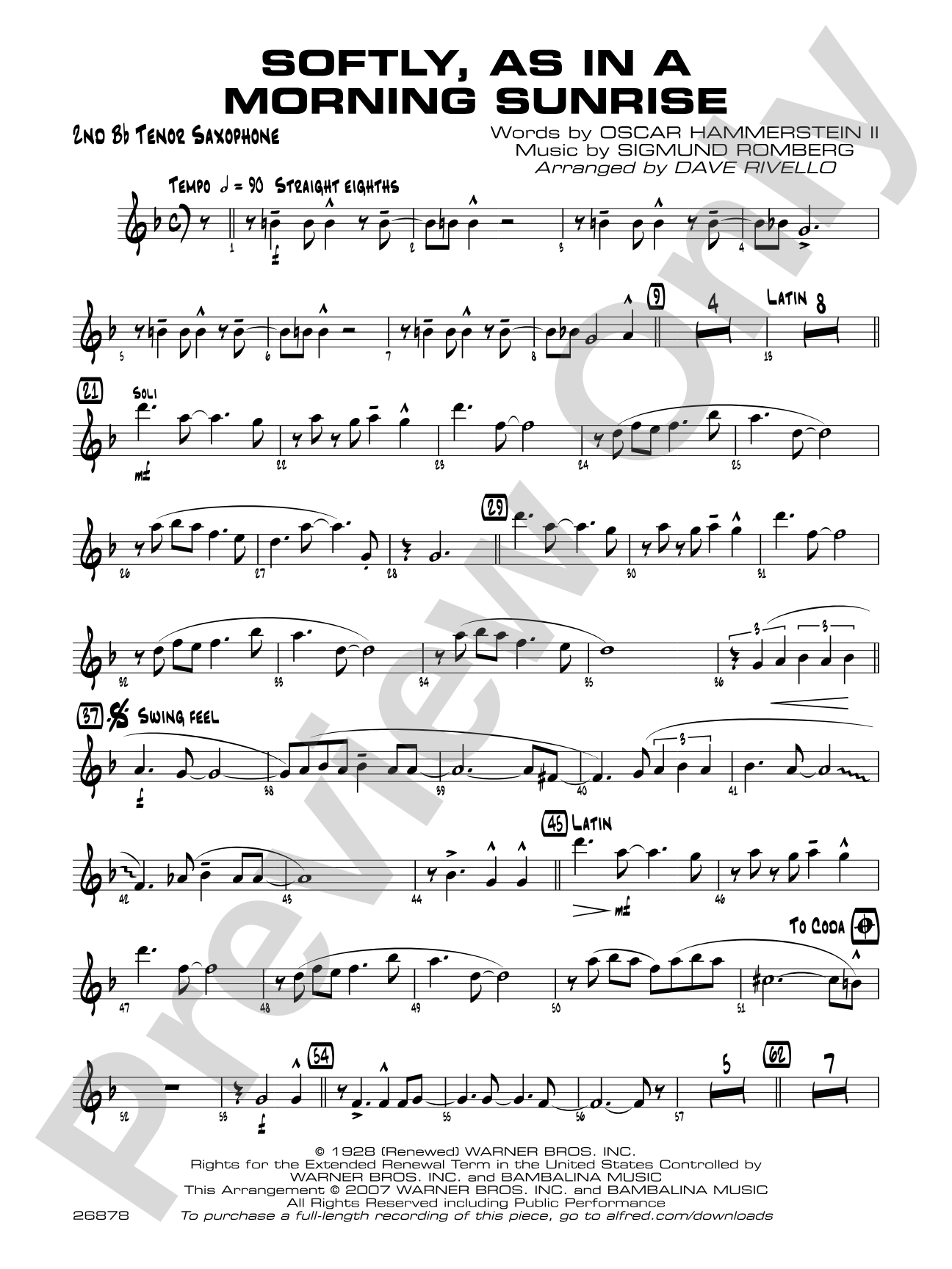 Softly, As in a Morning Sunrise: 2nd B-flat Tenor Saxophone
