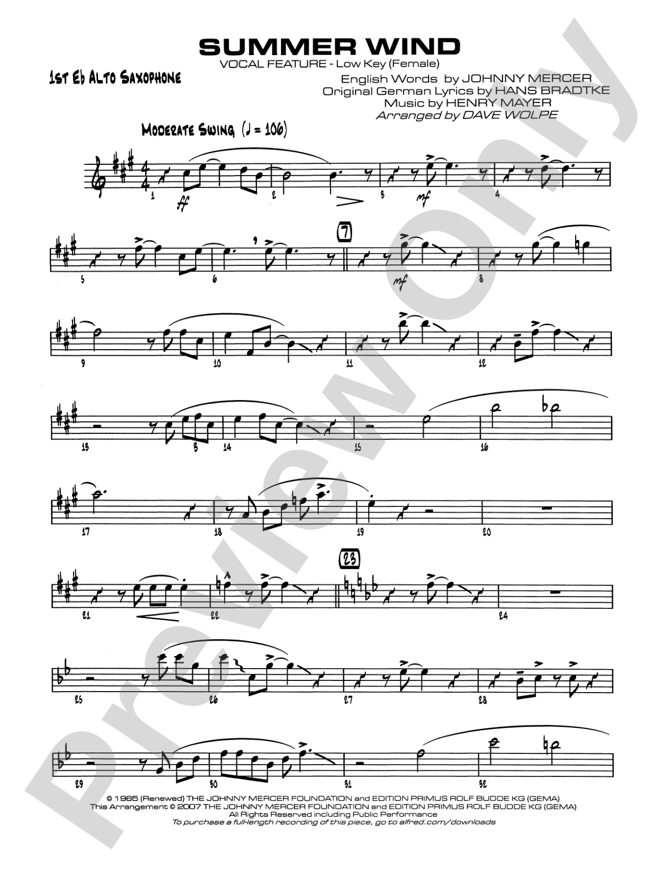 Summer Wind: E-flat Alto Saxophone