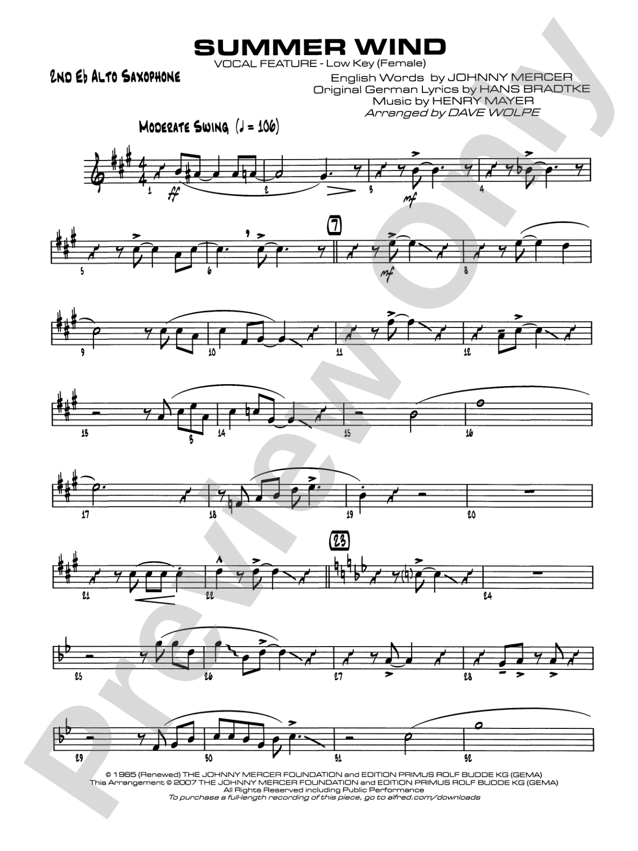 Summer Wind: 2nd E-flat Alto Saxophone