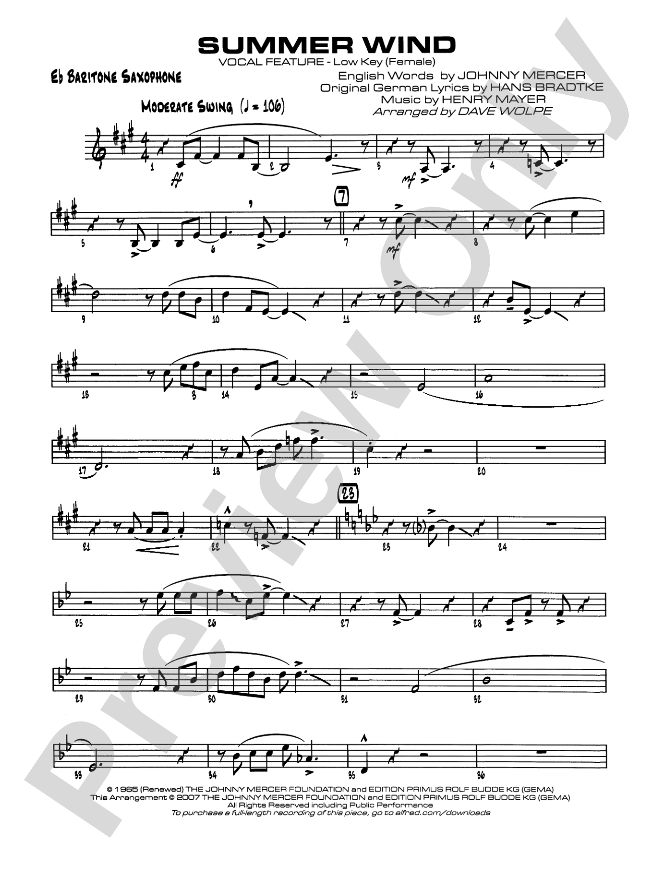 Summer Wind: E-flat Baritone Saxophone