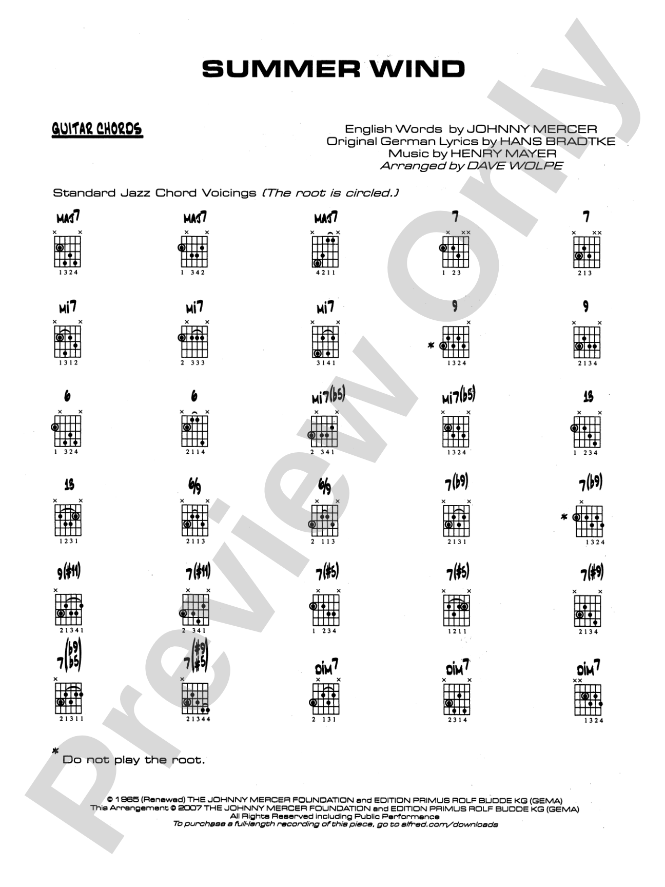 Summer Wind: Guitar Chords