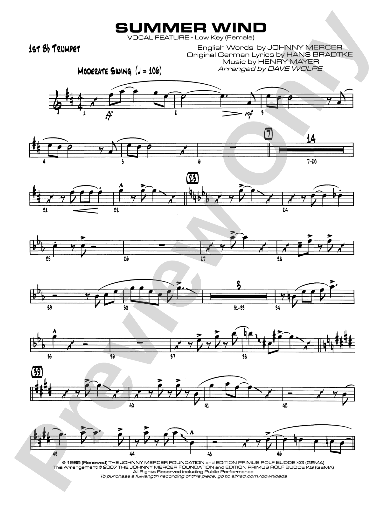 Summer Wind: 1st B-flat Trumpet