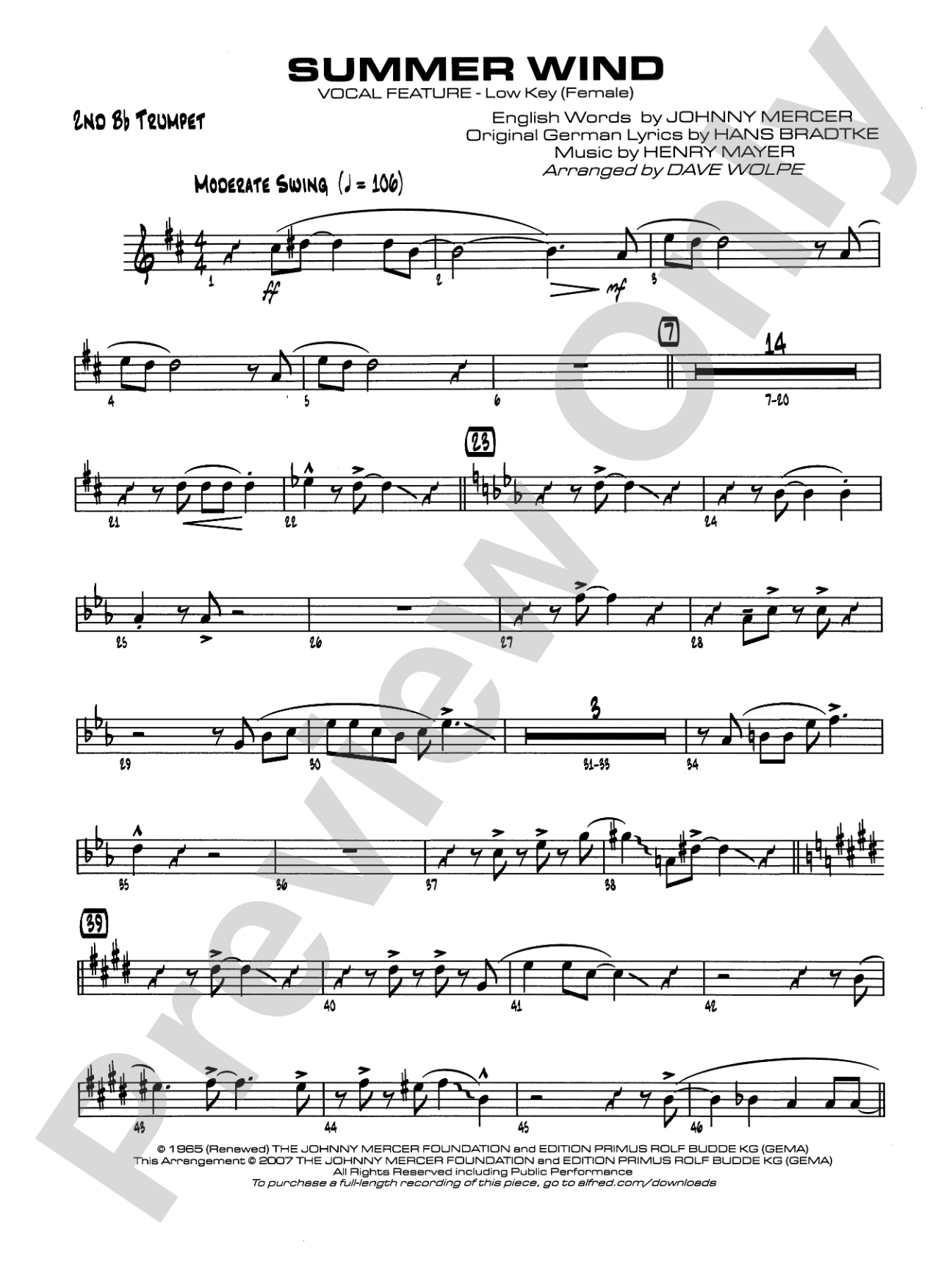 Summer Wind: 2nd B-flat Trumpet