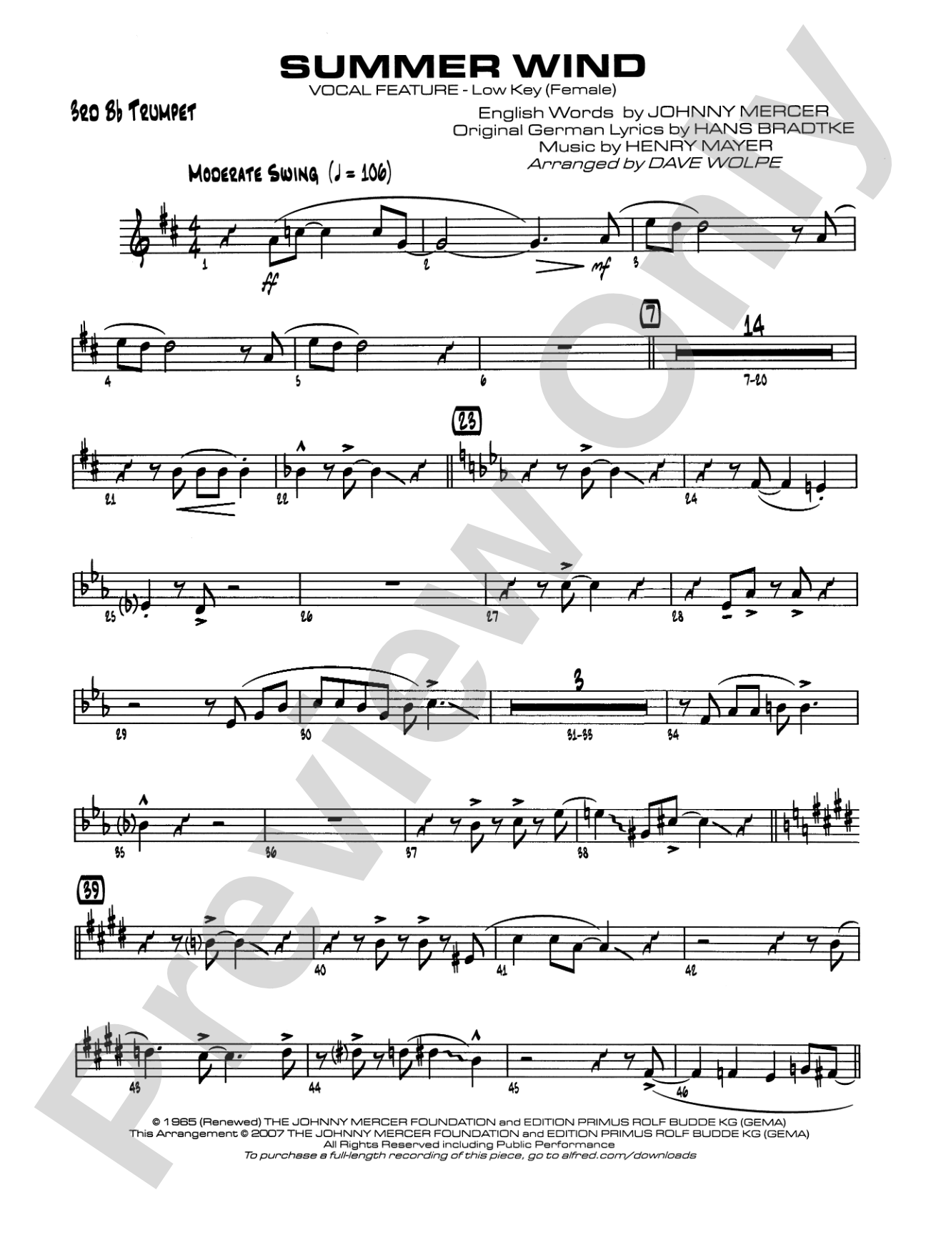 Summer Wind: 3rd B-flat Trumpet