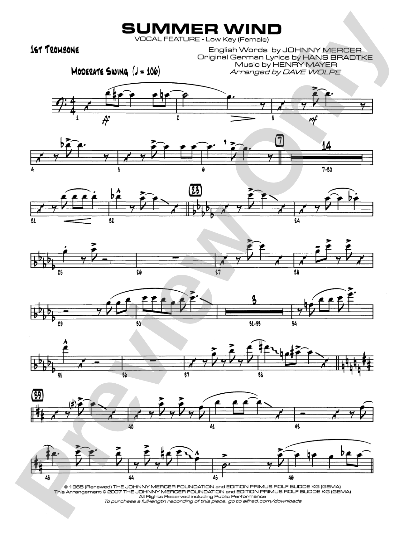 Summer Wind: 1st Trombone
