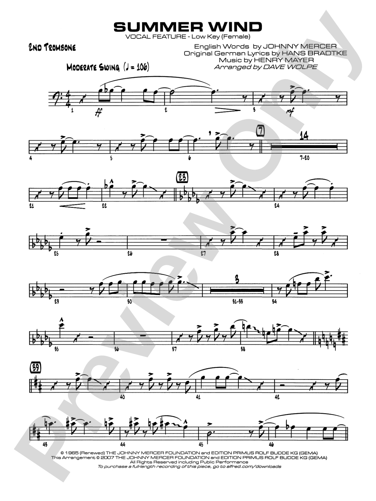 Summer Wind: 2nd Trombone