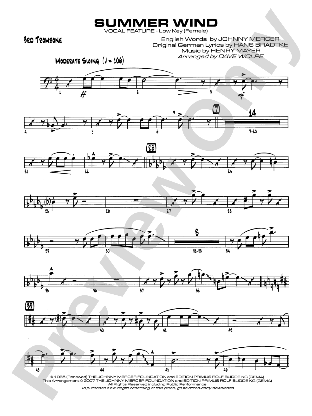 Summer Wind: 3rd Trombone