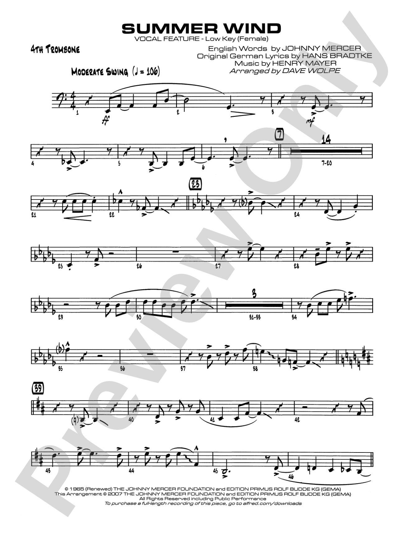 Summer Wind: 4th Trombone
