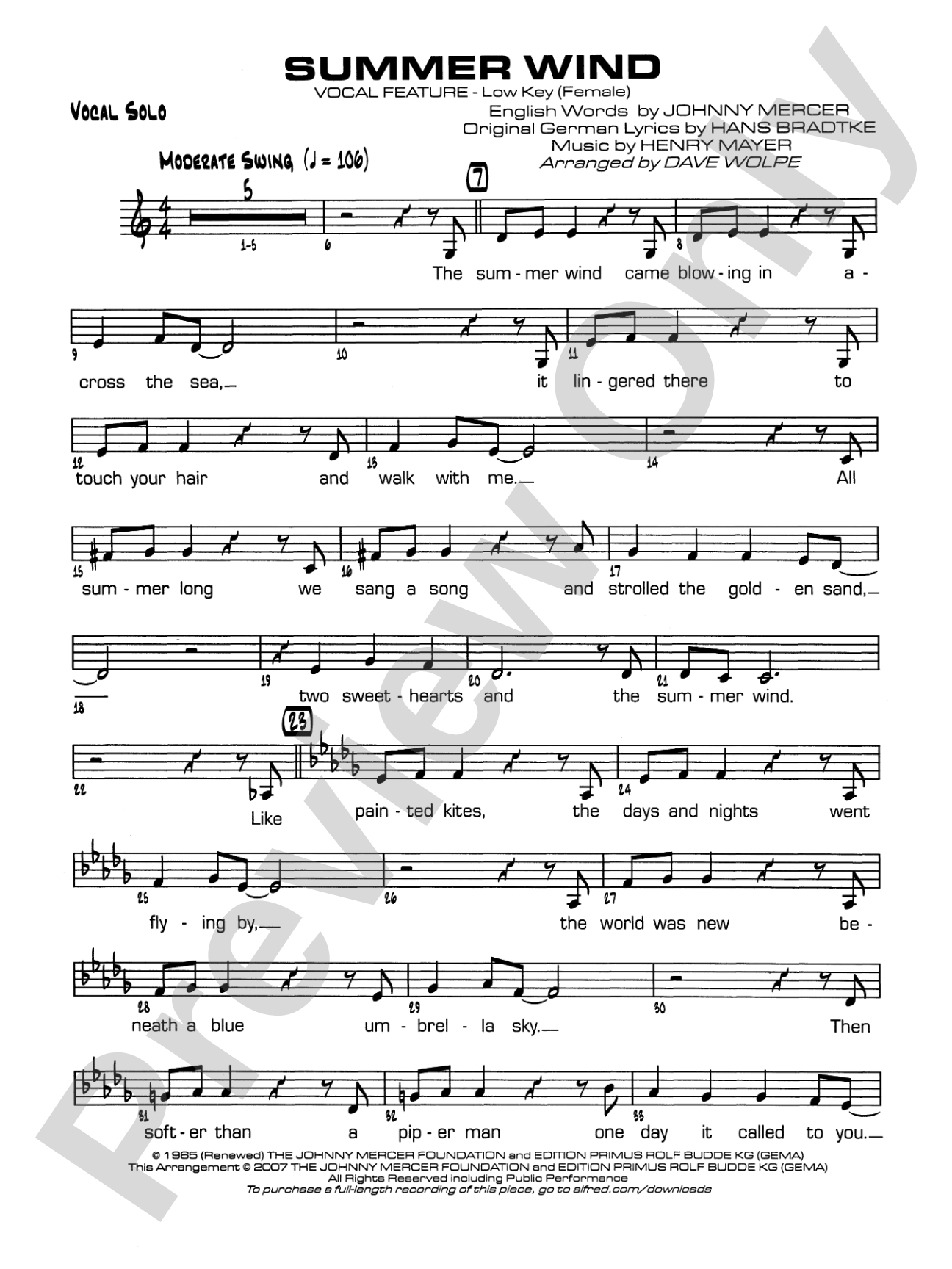 Summer Wind: Vocal Solo