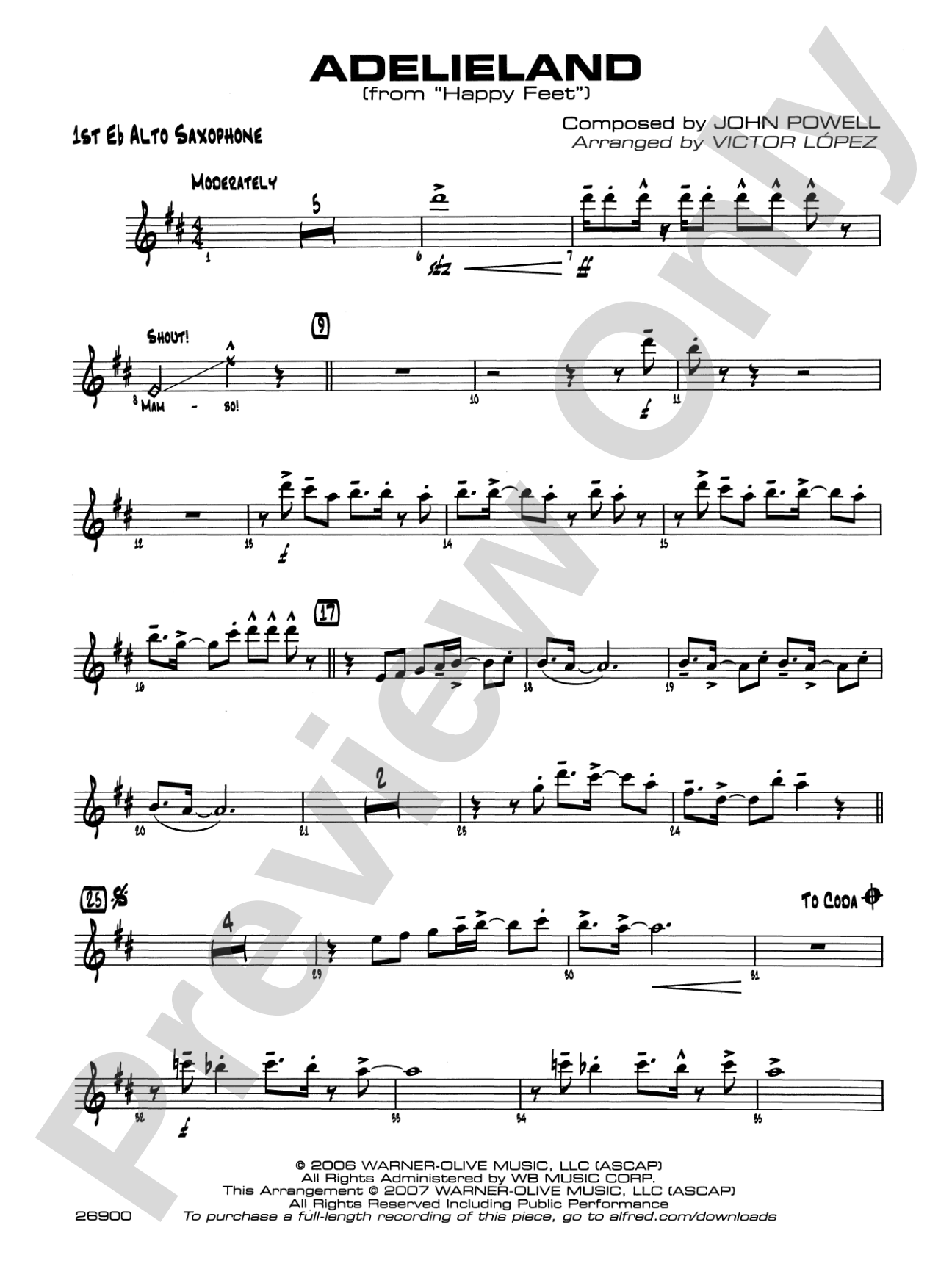 Adelieland (from Happy Feet): E-flat Alto Saxophone