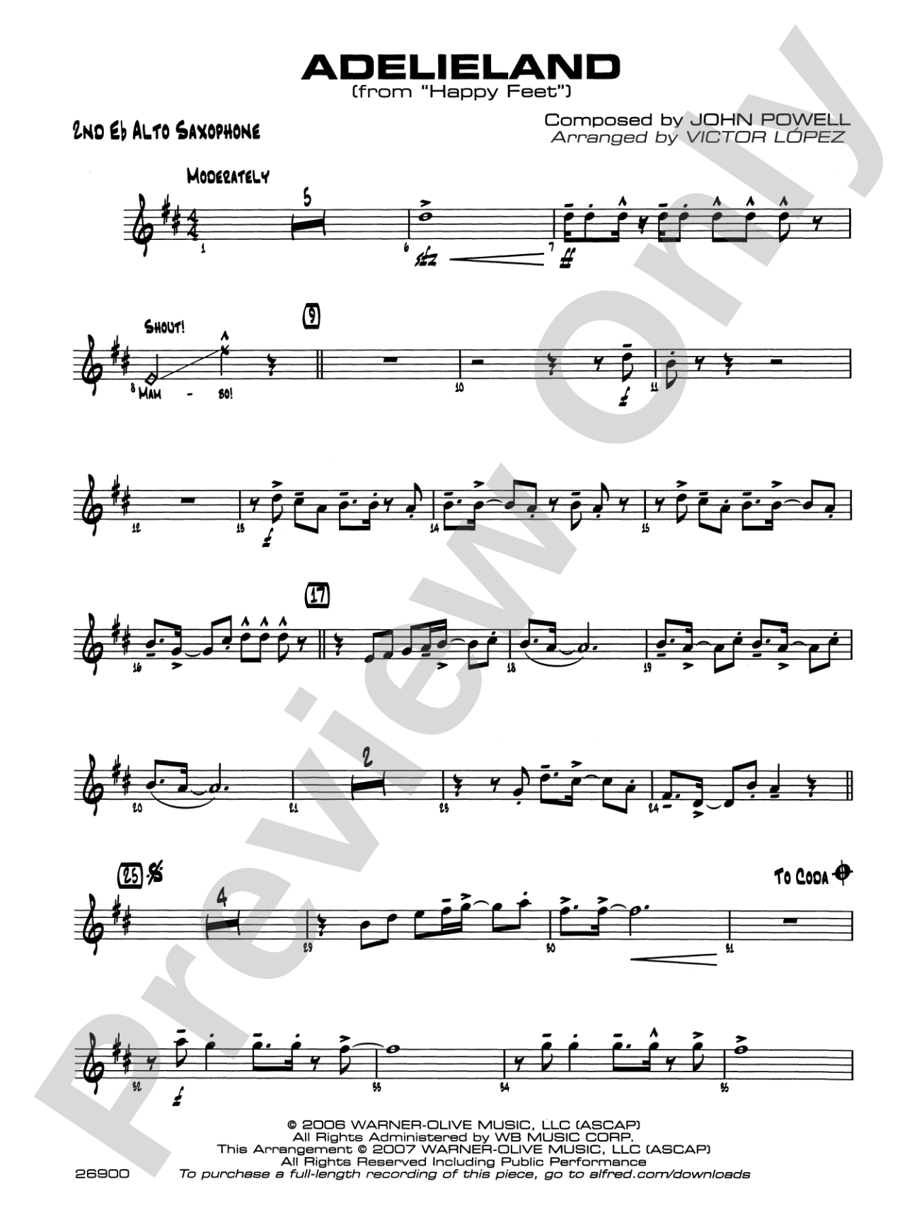 Adelieland (from Happy Feet): 2nd E-flat Alto Saxophone