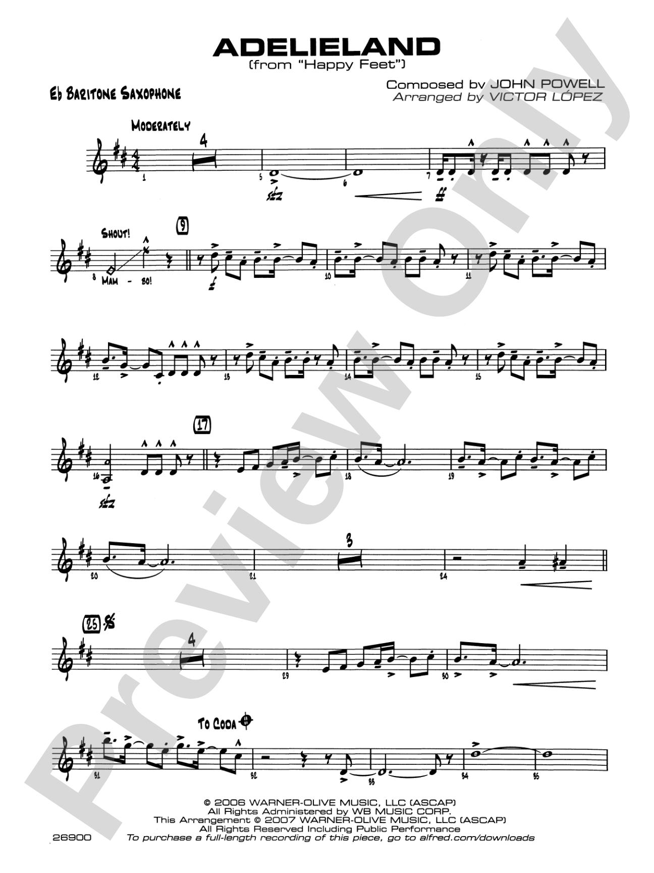 Adelieland (from Happy Feet): E-flat Baritone Saxophone