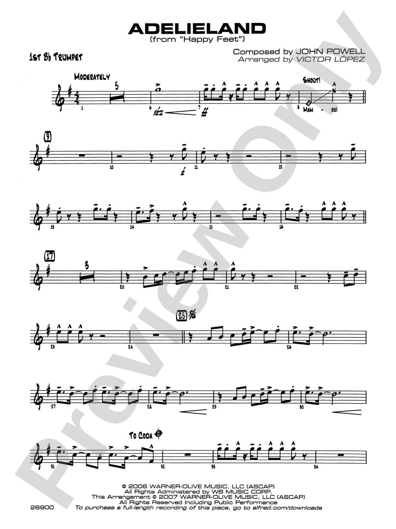 Adelieland (from Happy Feet): 1st B-flat Trumpet