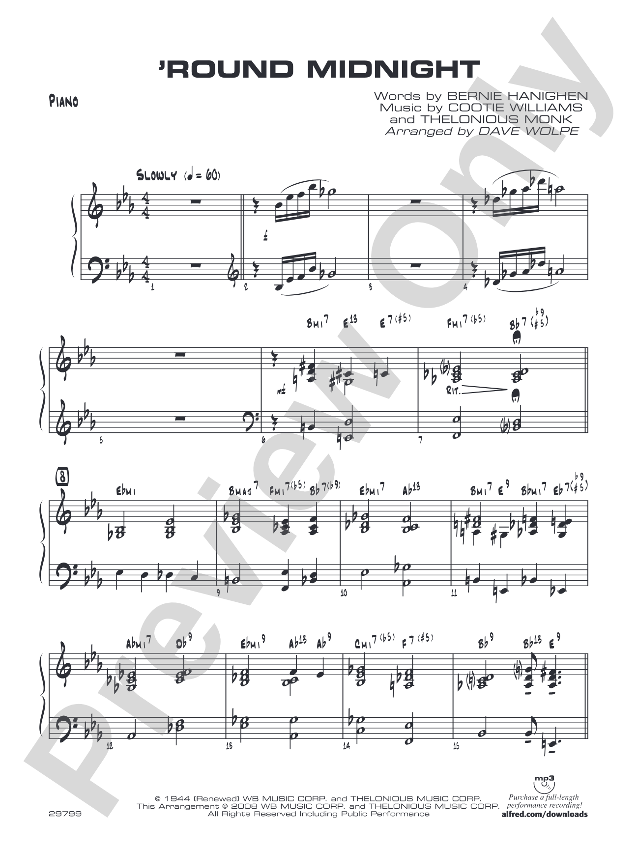 'Round Midnight: Piano Accompaniment