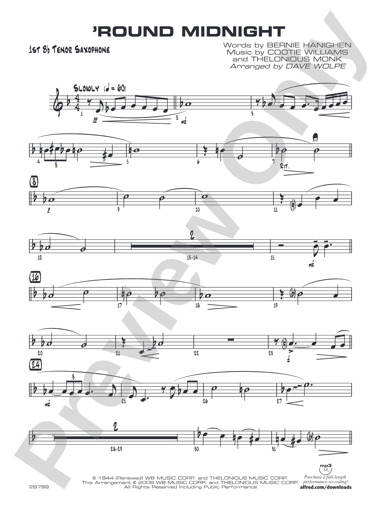 'Round Midnight: B-flat Tenor Saxophone