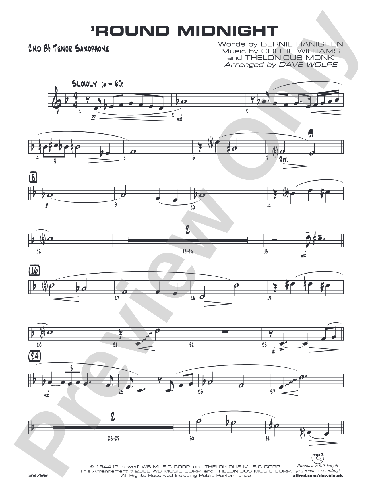 'Round Midnight: 2nd B-flat Tenor Saxophone