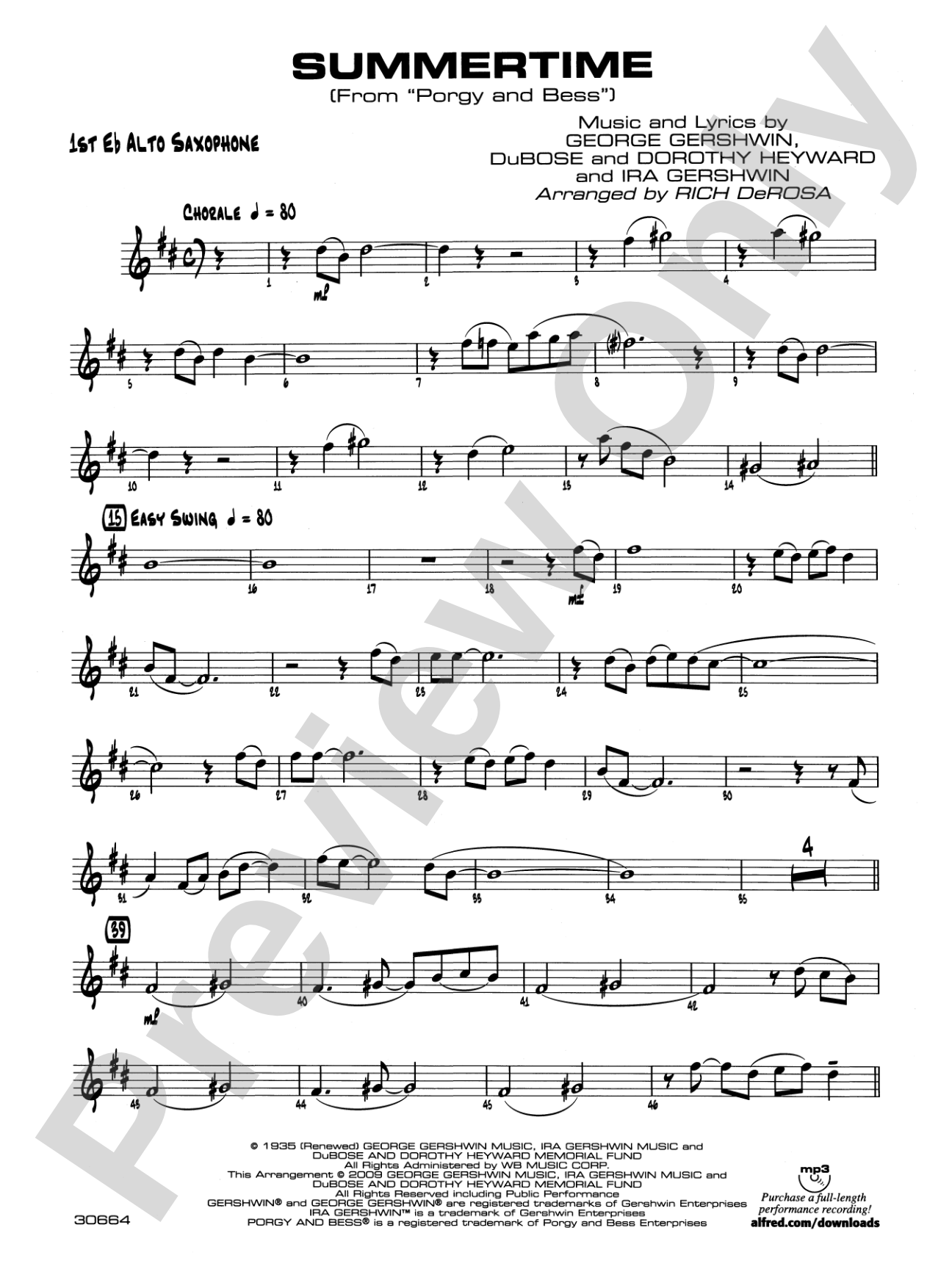 Summertime: E-flat Alto Saxophone