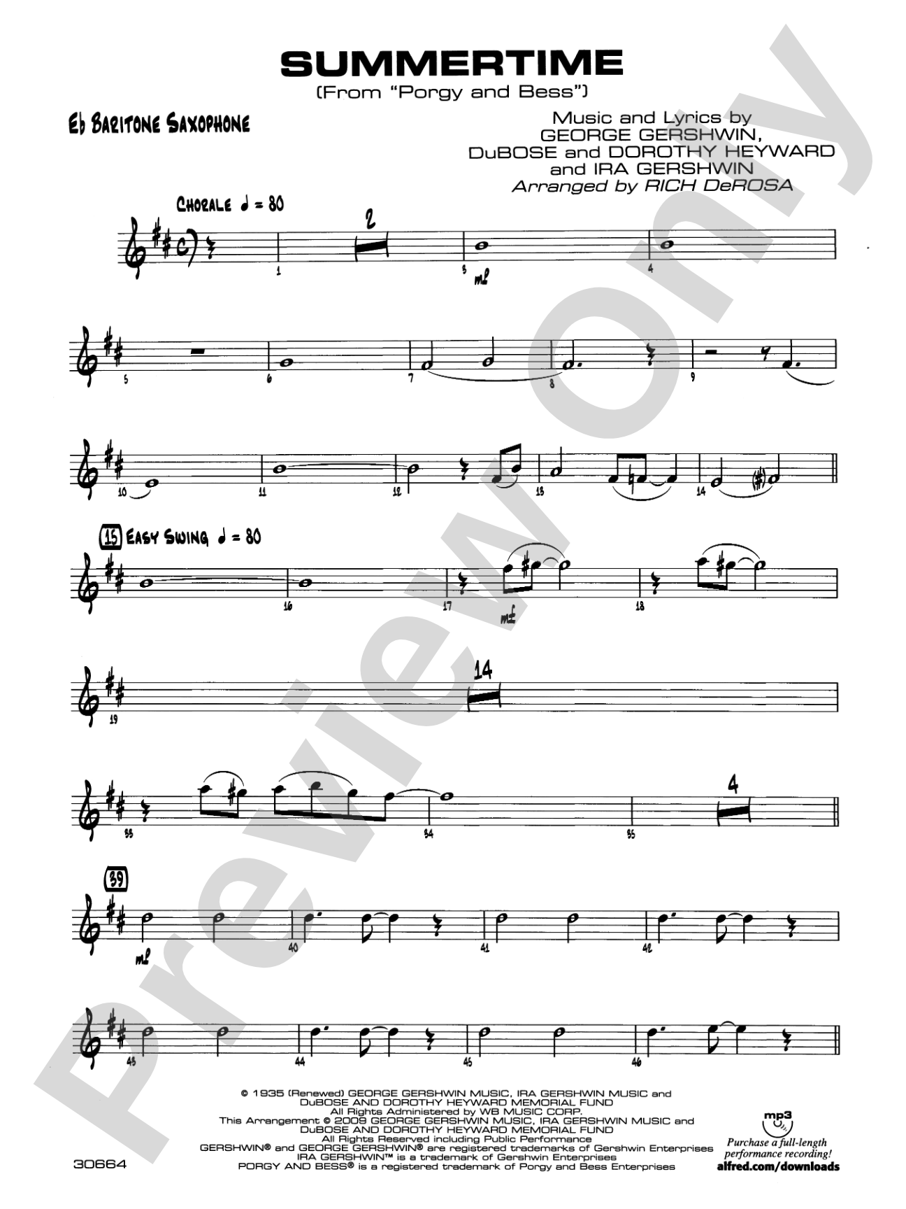 Summertime: E-flat Baritone Saxophone
