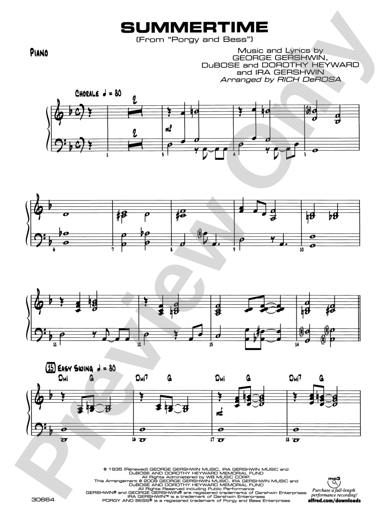 Summertime: Piano Accompaniment