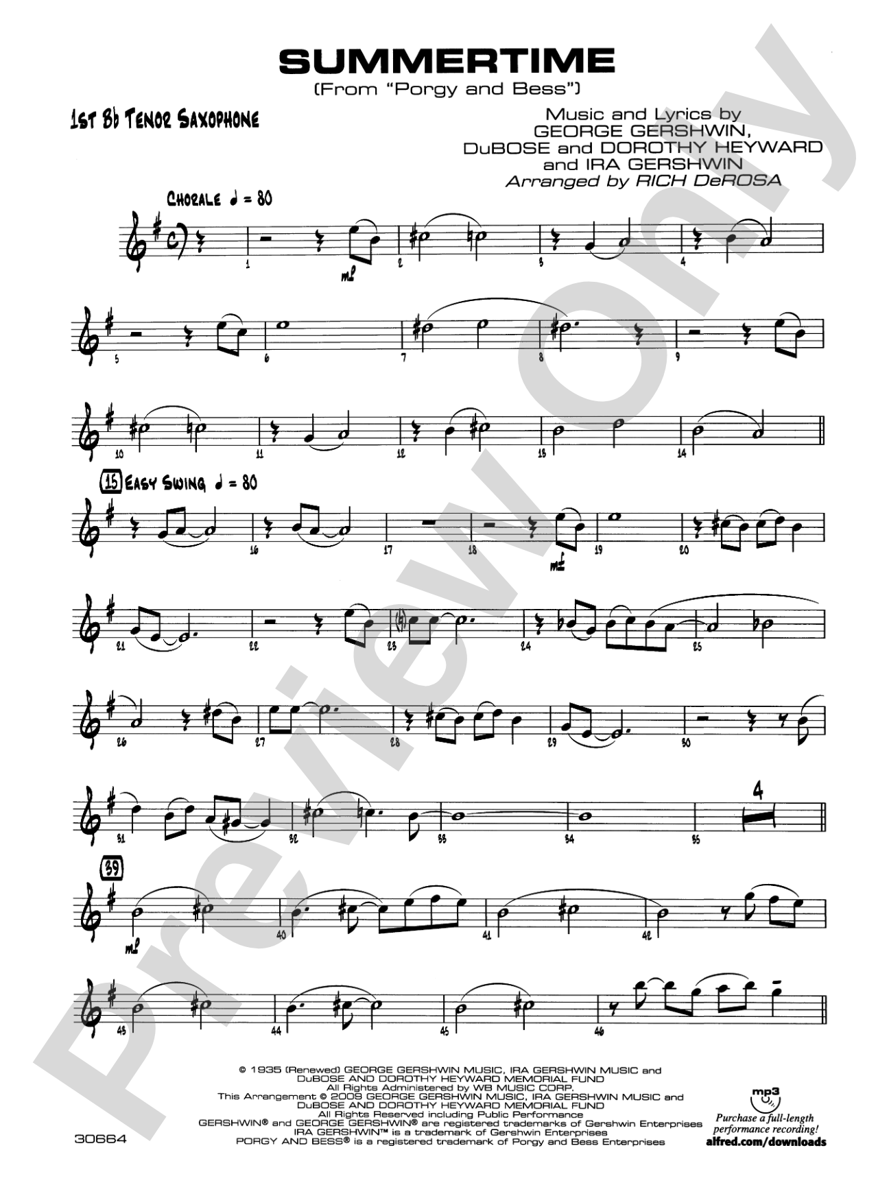 Summertime: B-flat Tenor Saxophone